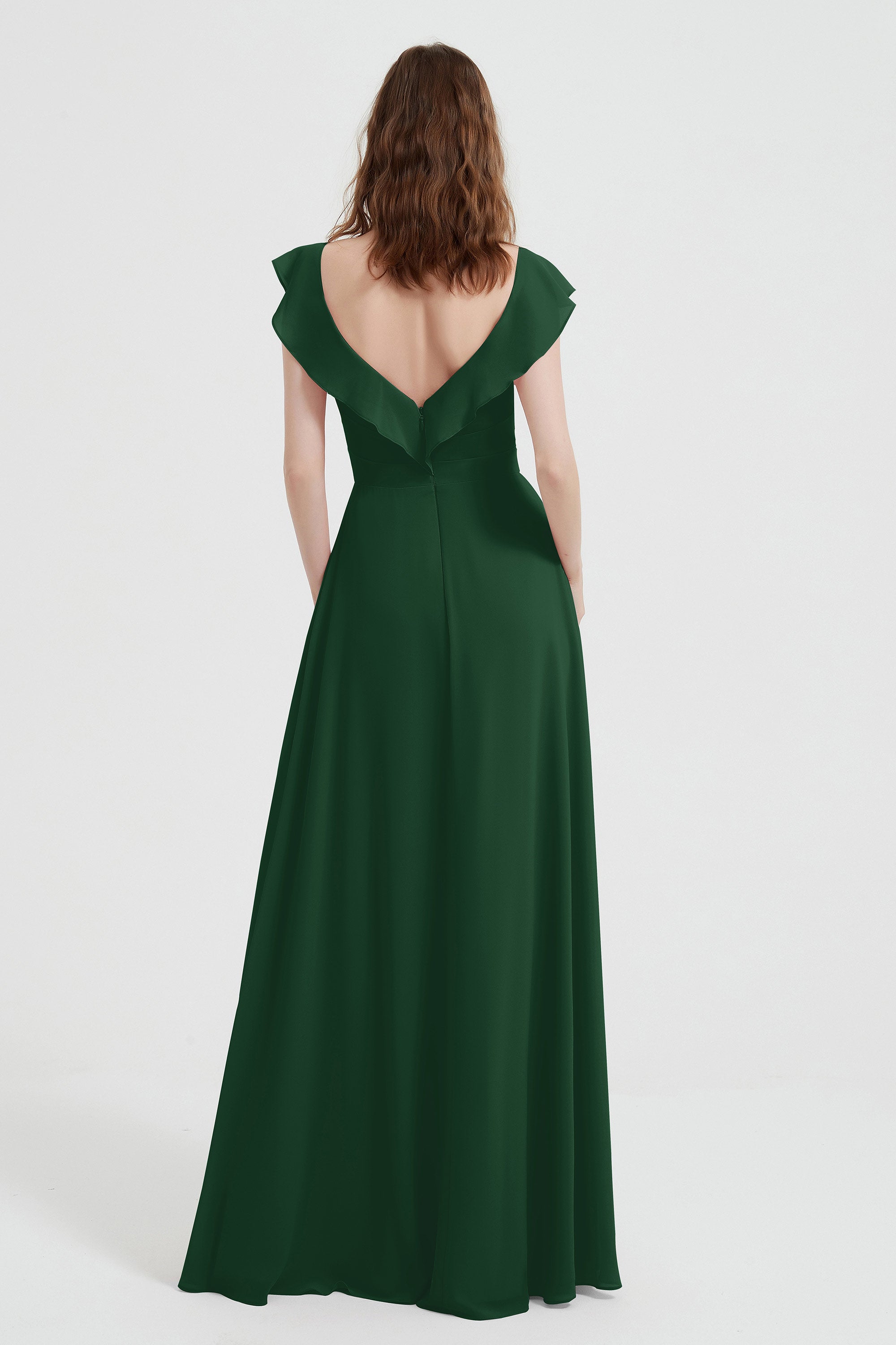 flattering bridesmaid dress v neckline flutter sleeves formal evening party dresses gowns