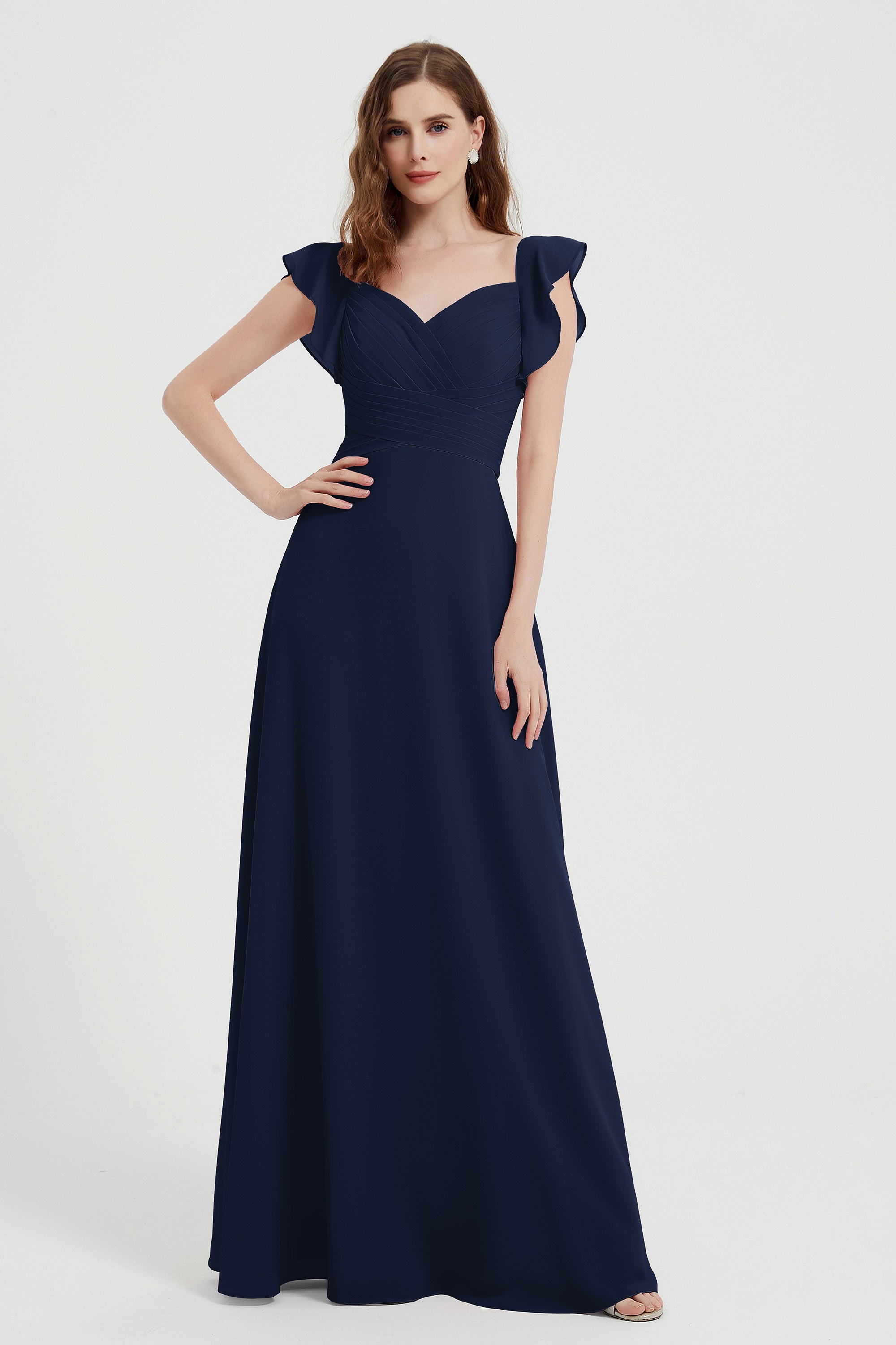 flattering bridesmaid dress v neckline flutter sleeves formal evening party dresses gowns