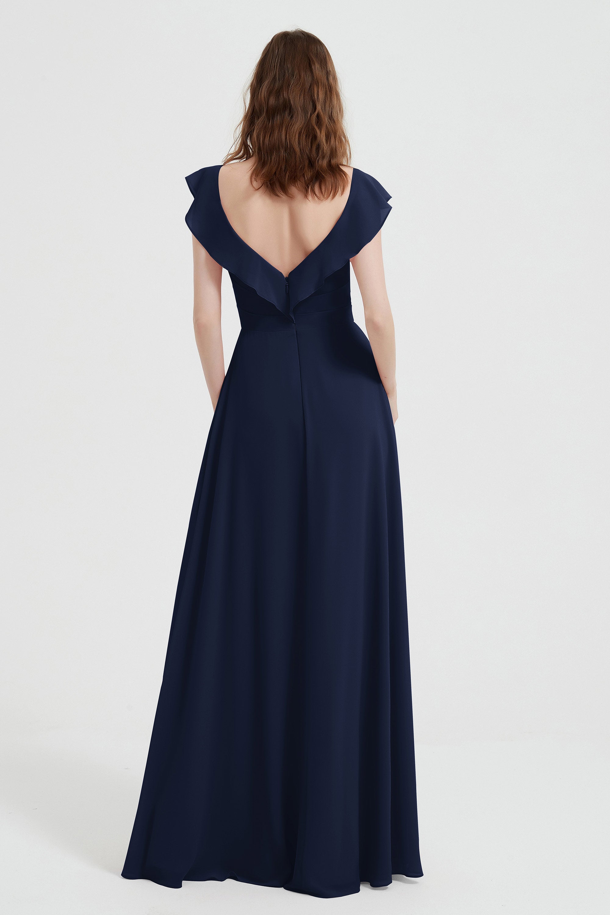flattering bridesmaid dress v neckline flutter sleeves formal evening party dresses gowns