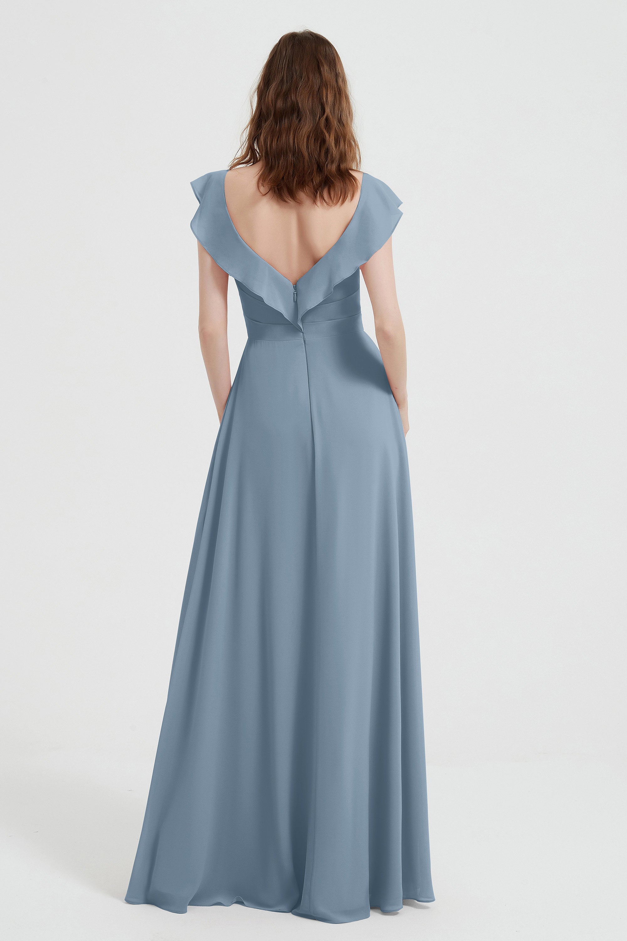 flattering bridesmaid dress v neckline flutter sleeves formal evening party dresses gowns