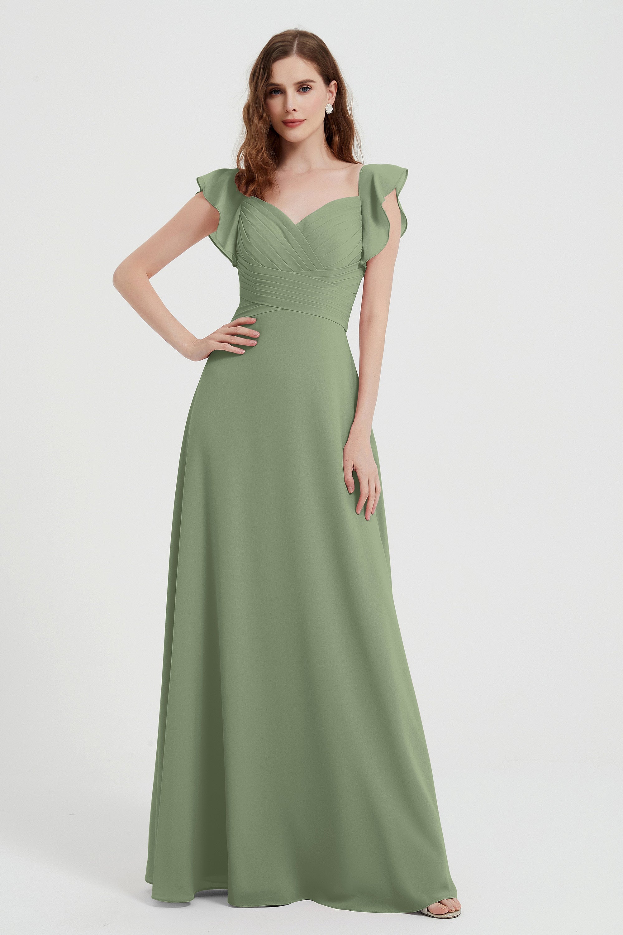 flattering bridesmaid dress v neckline flutter sleeves formal evening party dresses gowns