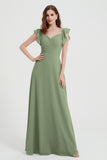 flattering bridesmaid dress v neckline flutter sleeves formal evening party dresses gowns
