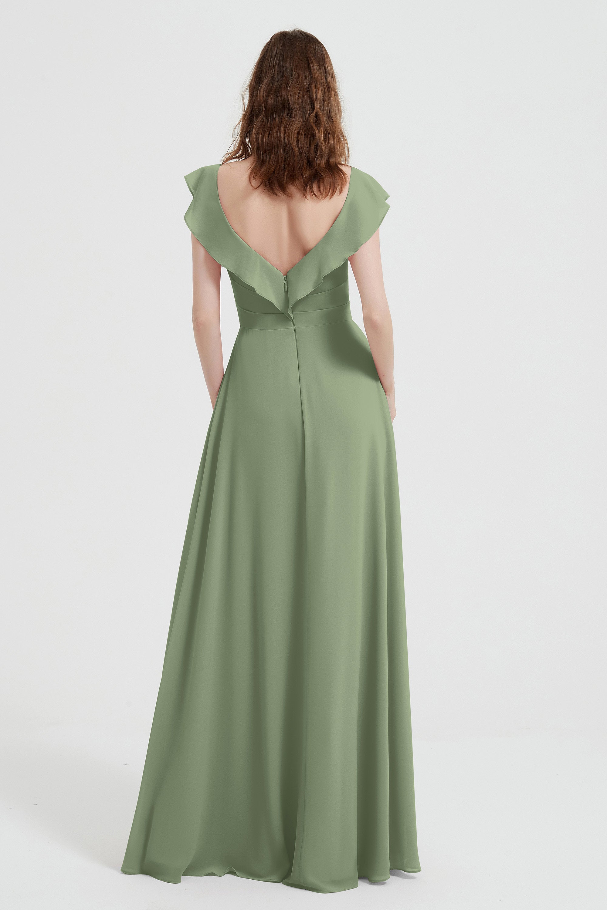 flattering bridesmaid dress v neckline flutter sleeves formal evening party dresses gowns