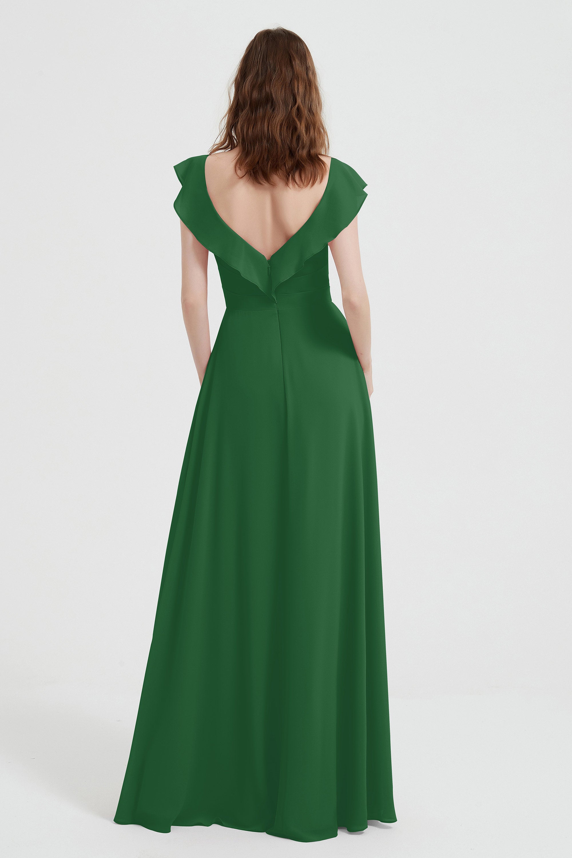 flattering bridesmaid dress v neckline flutter sleeves formal evening party dresses gowns