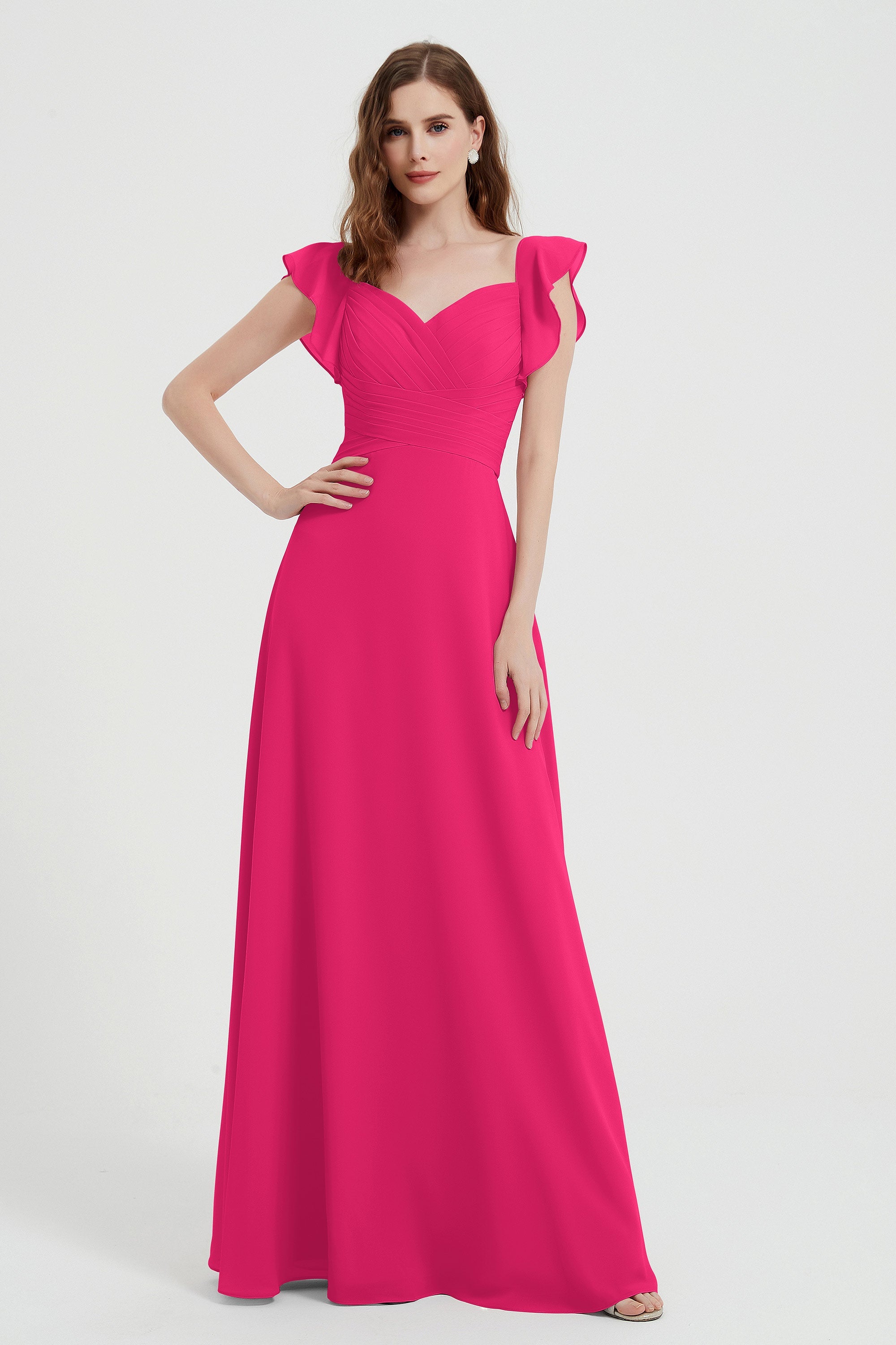 flattering bridesmaid dress v neckline flutter sleeves formal evening party dresses gowns