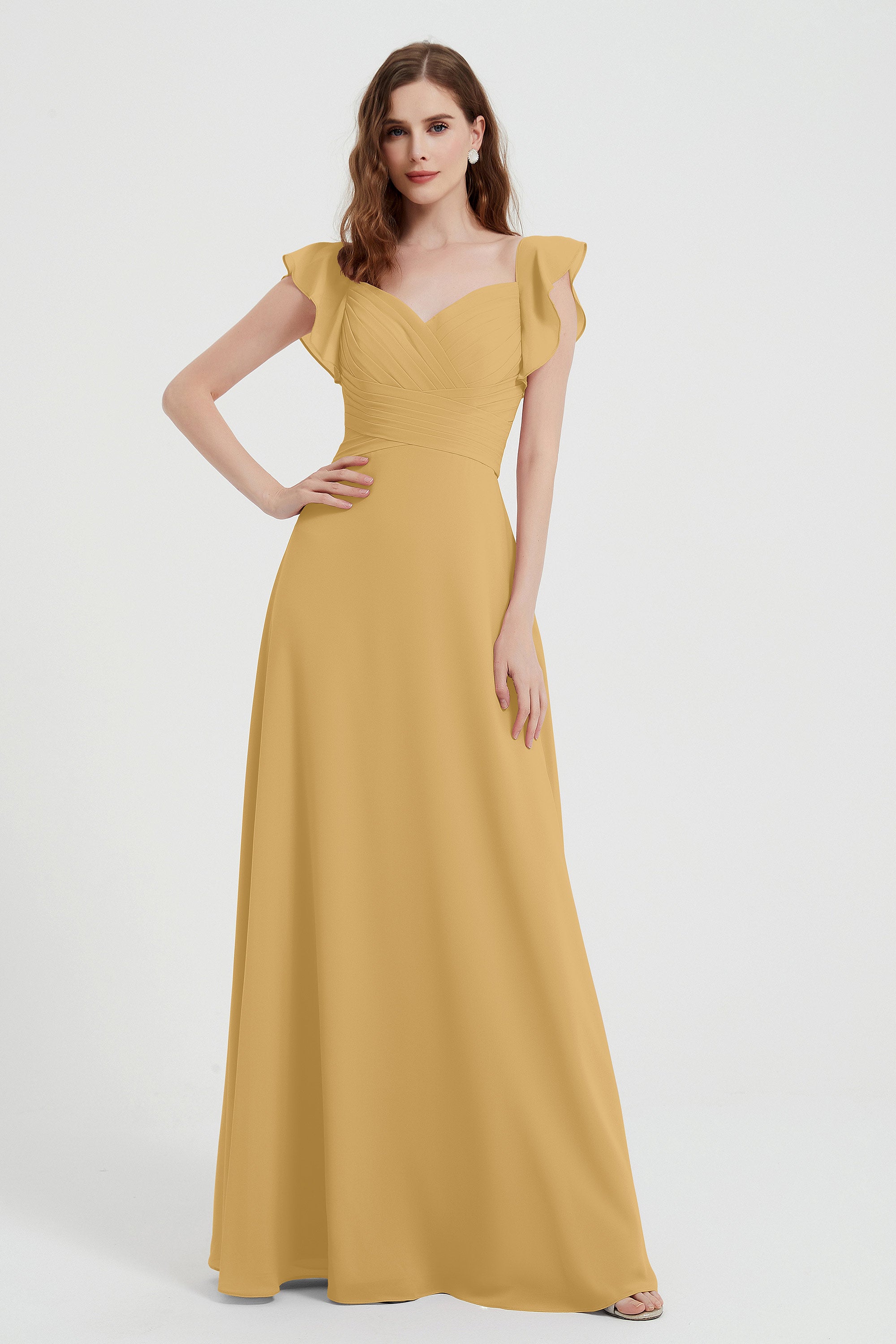 flattering bridesmaid dress v neckline flutter sleeves formal evening party dresses gowns