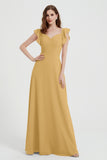 flattering bridesmaid dress v neckline flutter sleeves formal evening party dresses gowns