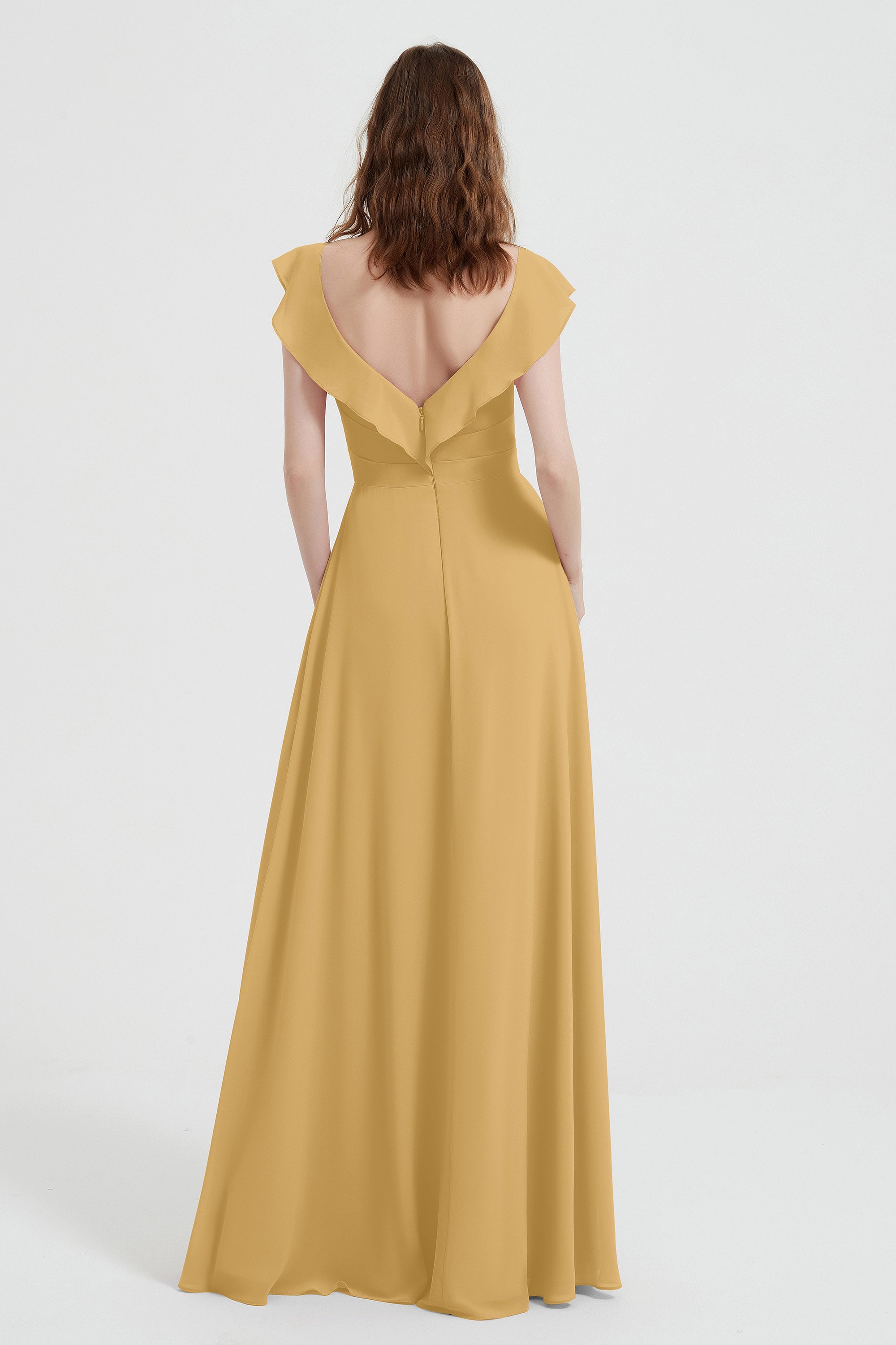 flattering bridesmaid dress v neckline flutter sleeves formal evening party dresses gowns