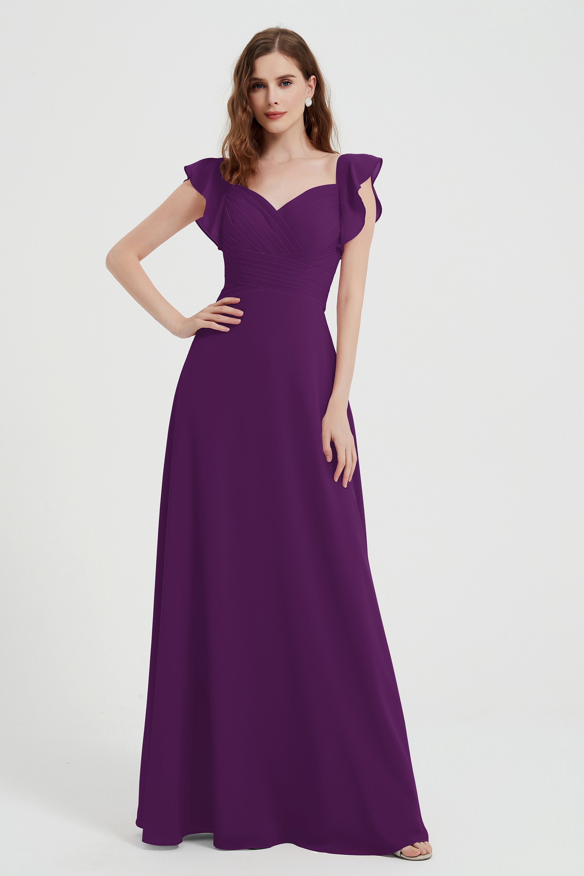 flattering bridesmaid dress v neckline flutter sleeves formal evening party dresses gowns