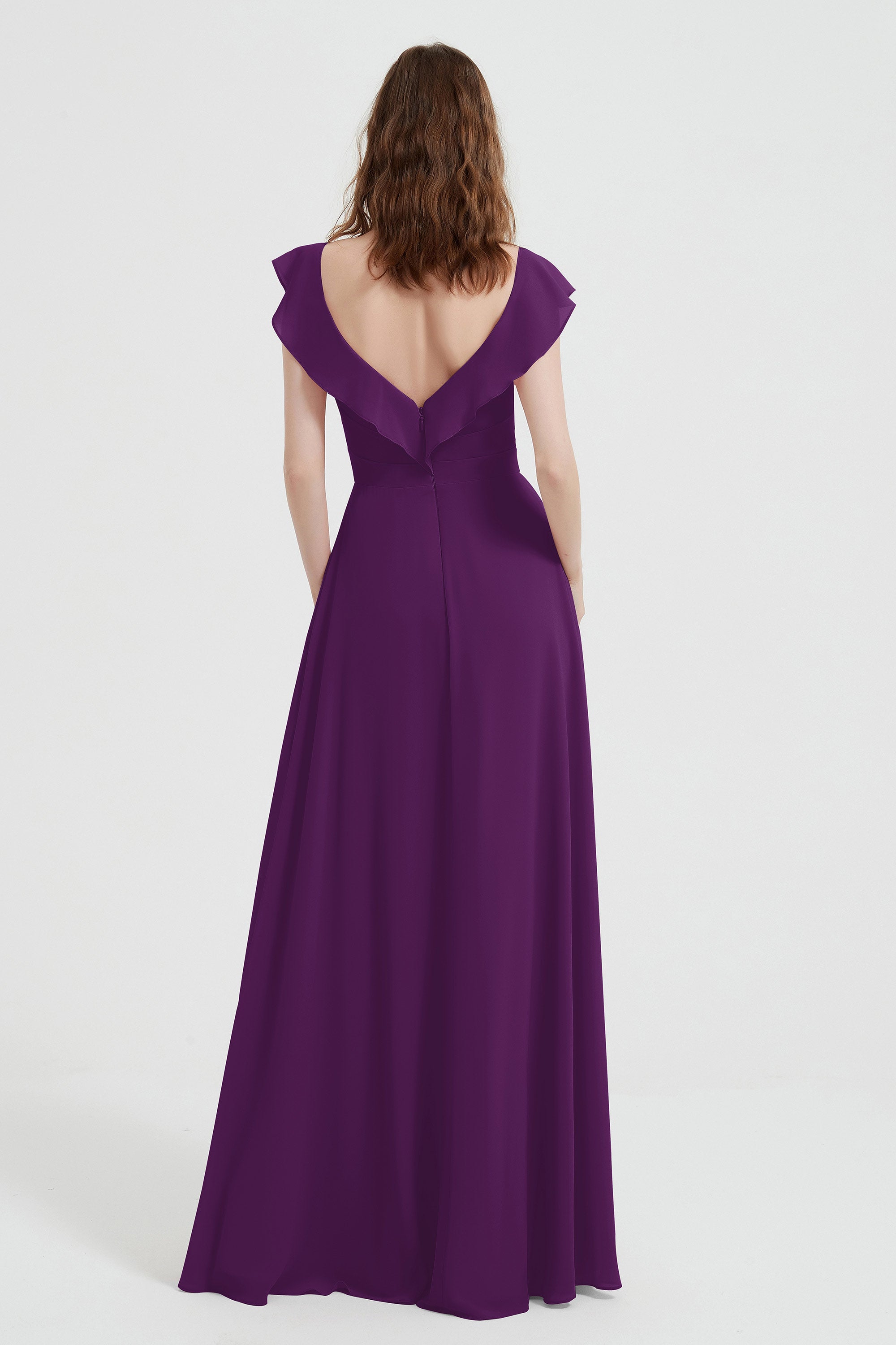 flattering bridesmaid dress v neckline flutter sleeves formal evening party dresses gowns