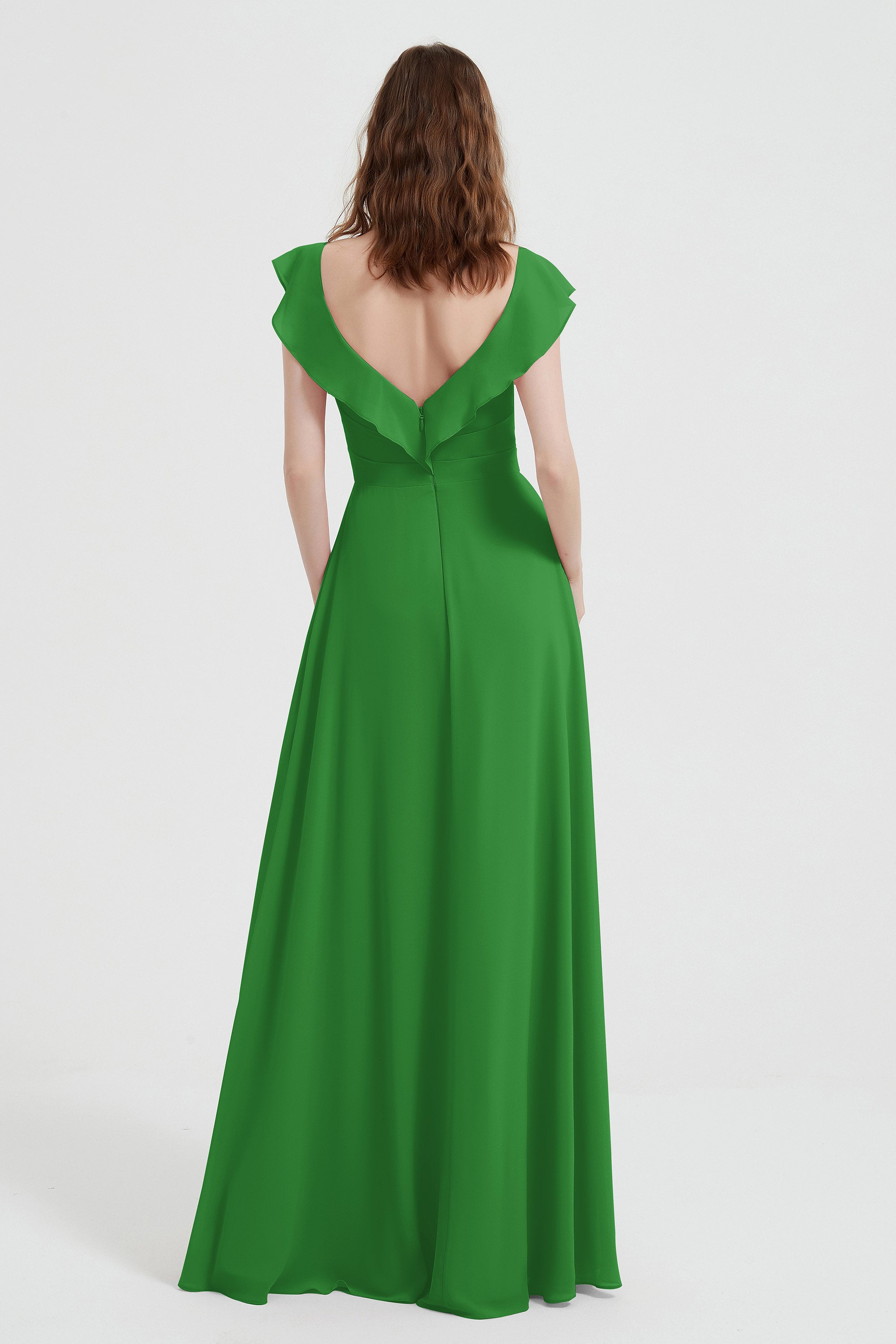 flattering bridesmaid dress v neckline flutter sleeves formal evening party dresses gowns