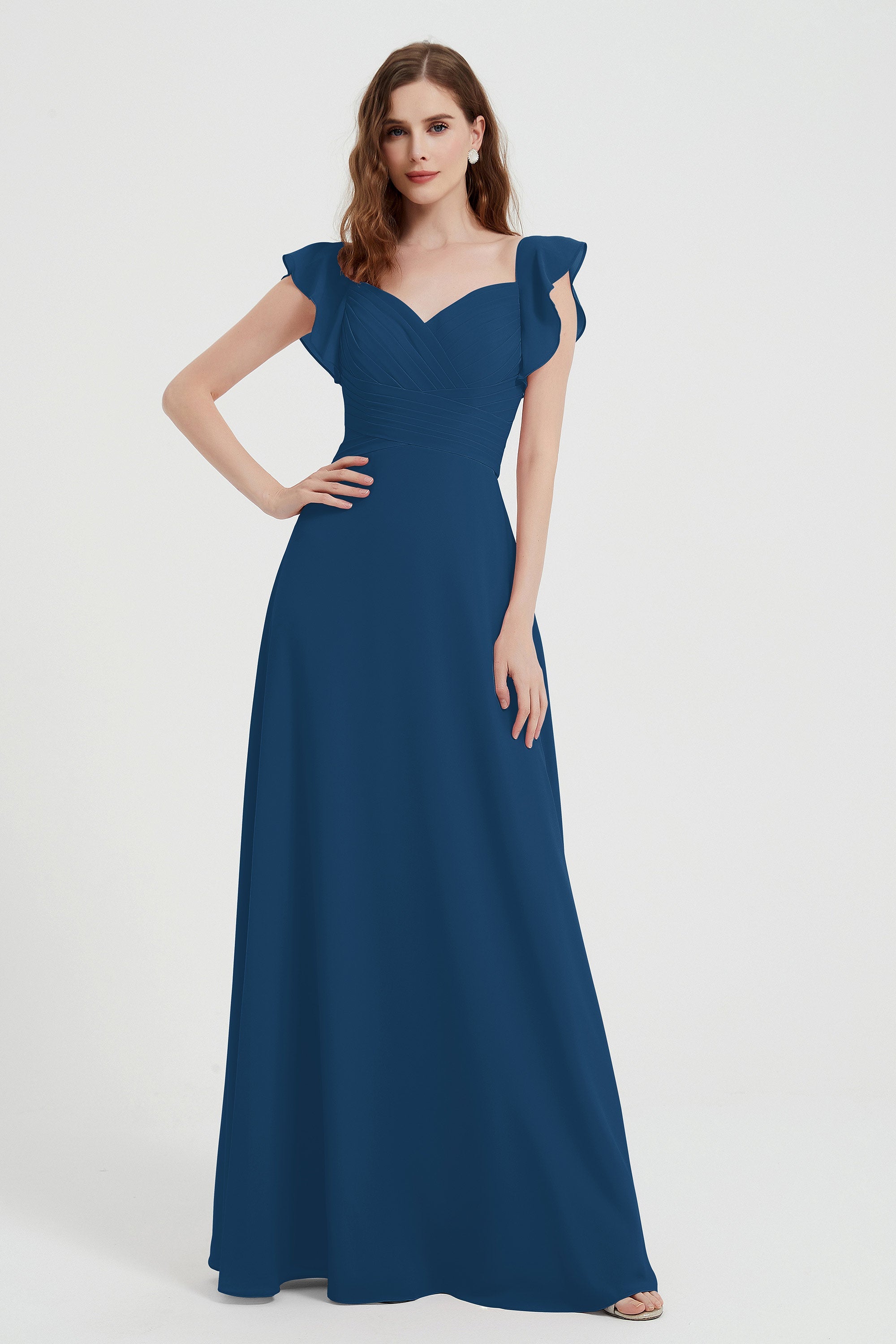 flattering bridesmaid dress v neckline flutter sleeves formal evening party dresses gowns