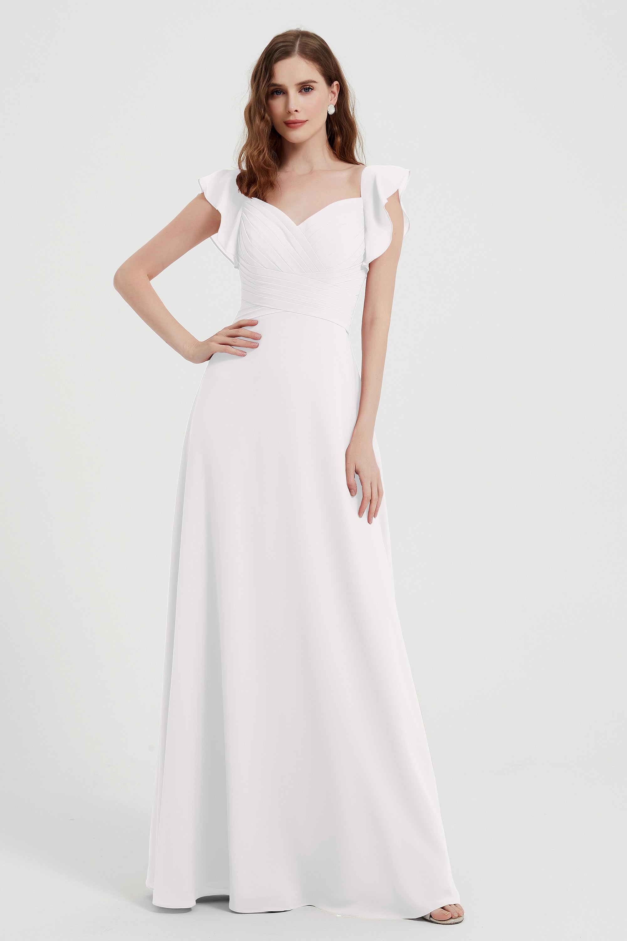 flattering bridesmaid dress v neckline flutter sleeves formal evening party dresses gowns