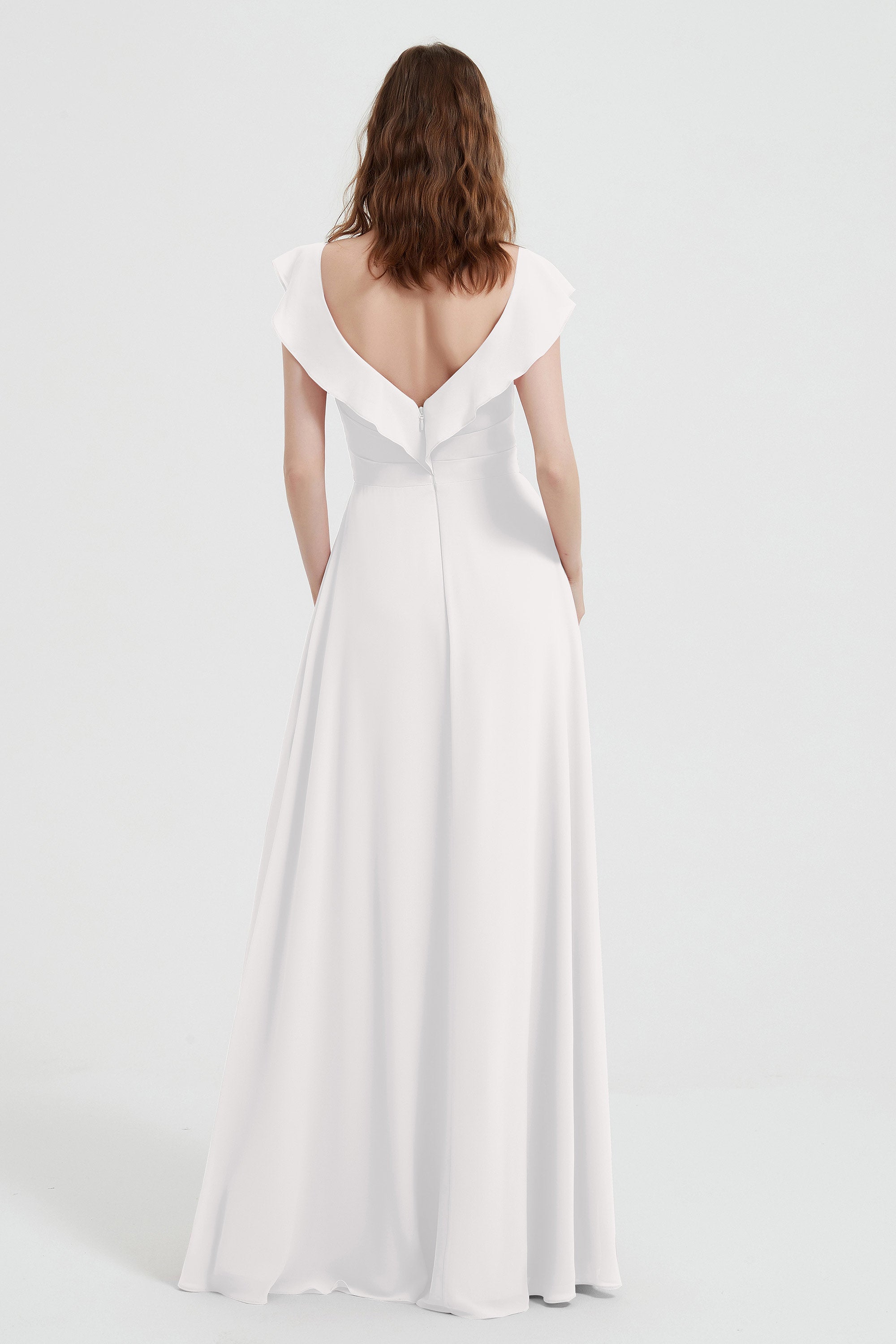 flattering bridesmaid dress v neckline flutter sleeves formal evening party dresses gowns