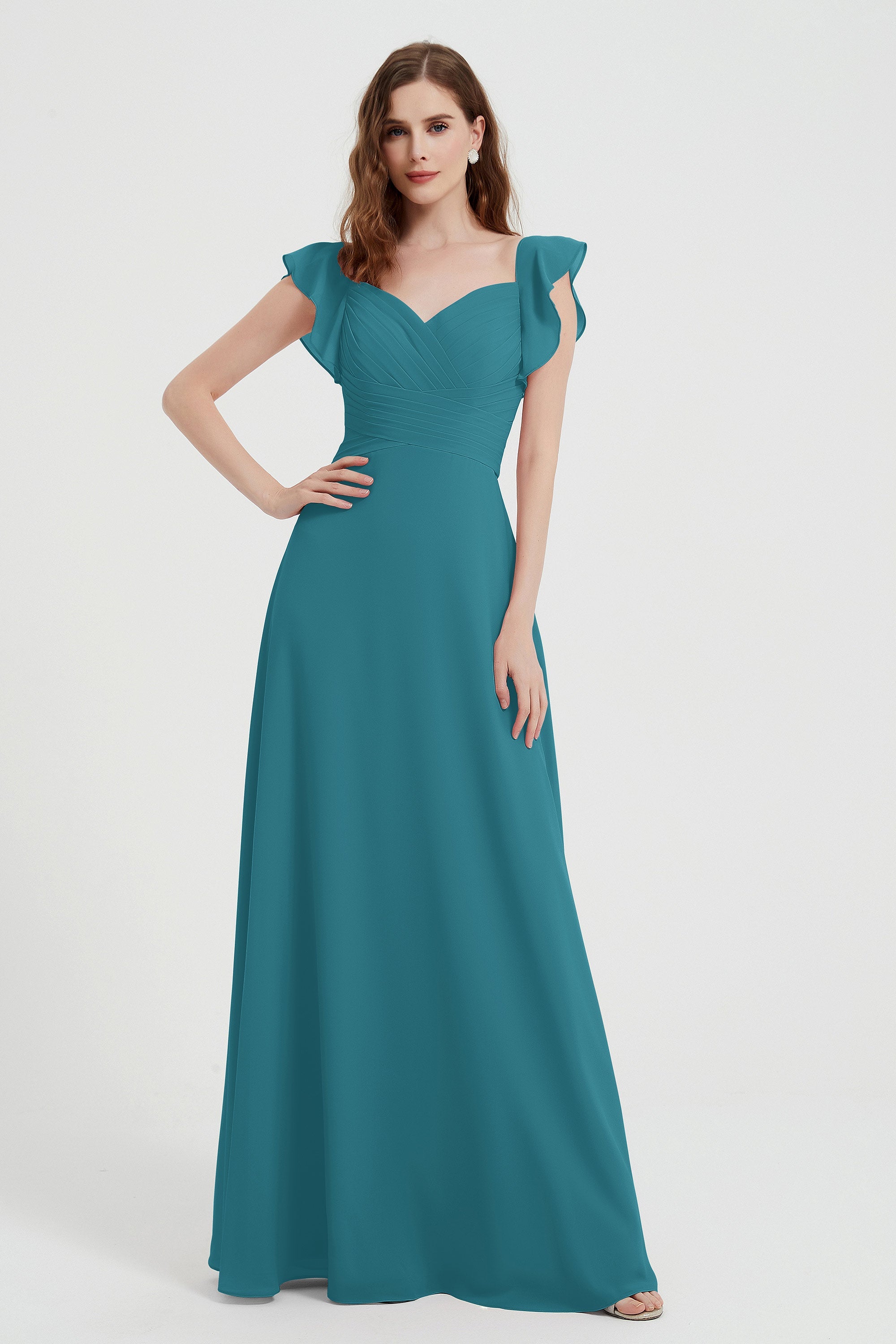 flattering bridesmaid dress v neckline flutter sleeves formal evening party dresses gowns