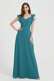 flattering bridesmaid dress v neckline flutter sleeves formal evening party dresses gowns