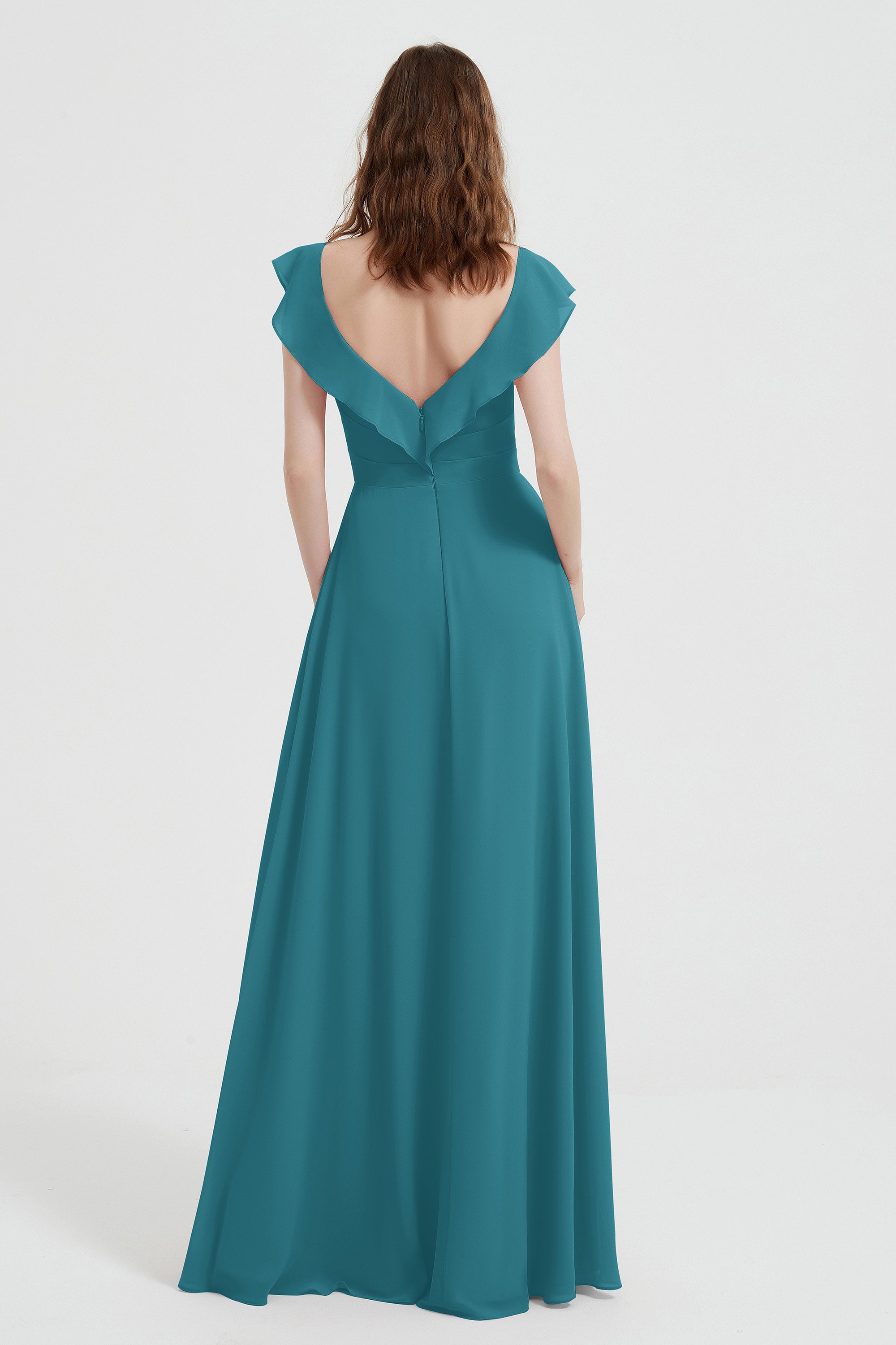 flattering bridesmaid dress v neckline flutter sleeves formal evening party dresses gowns