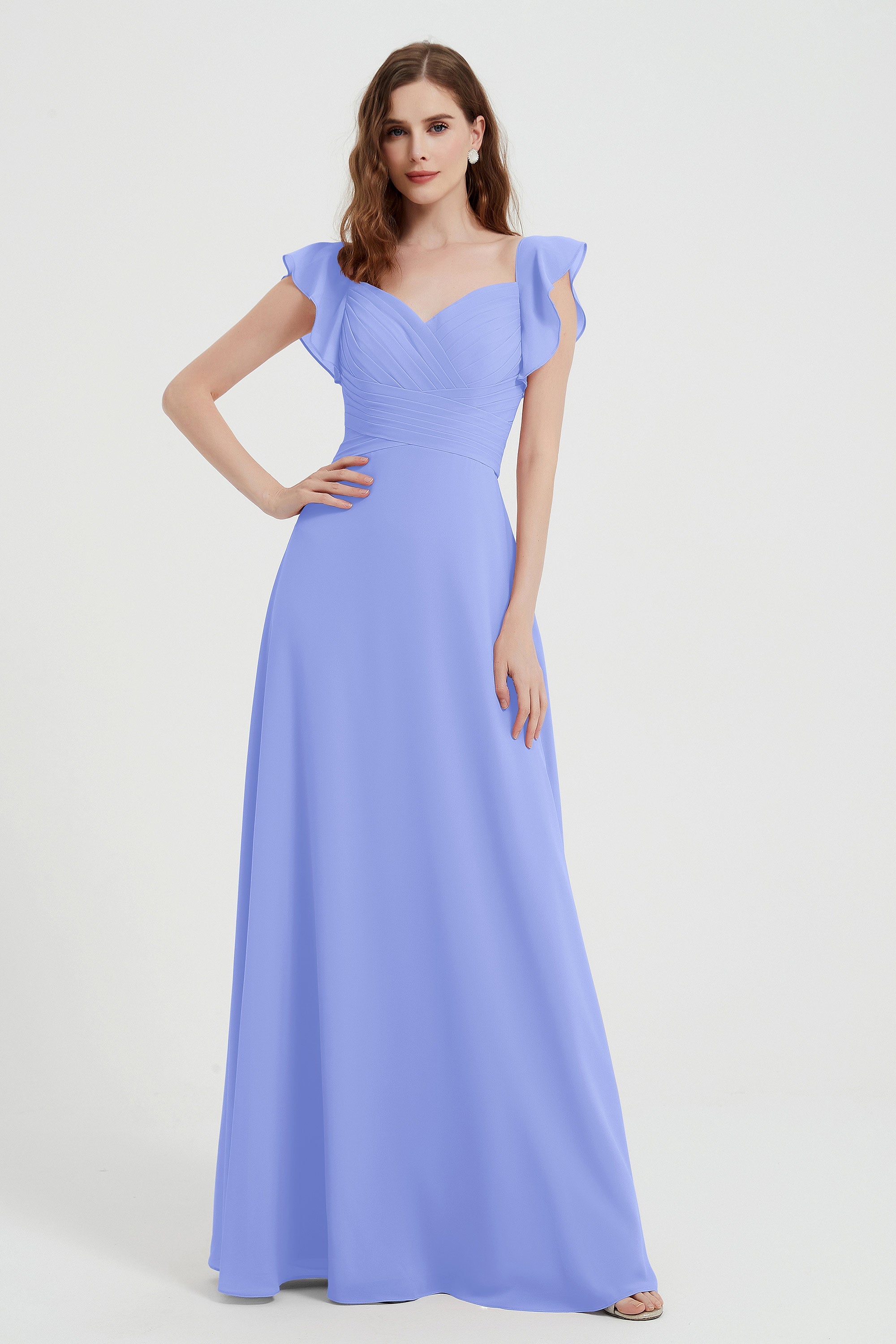 flattering bridesmaid dress v neckline flutter sleeves formal evening party dresses gowns