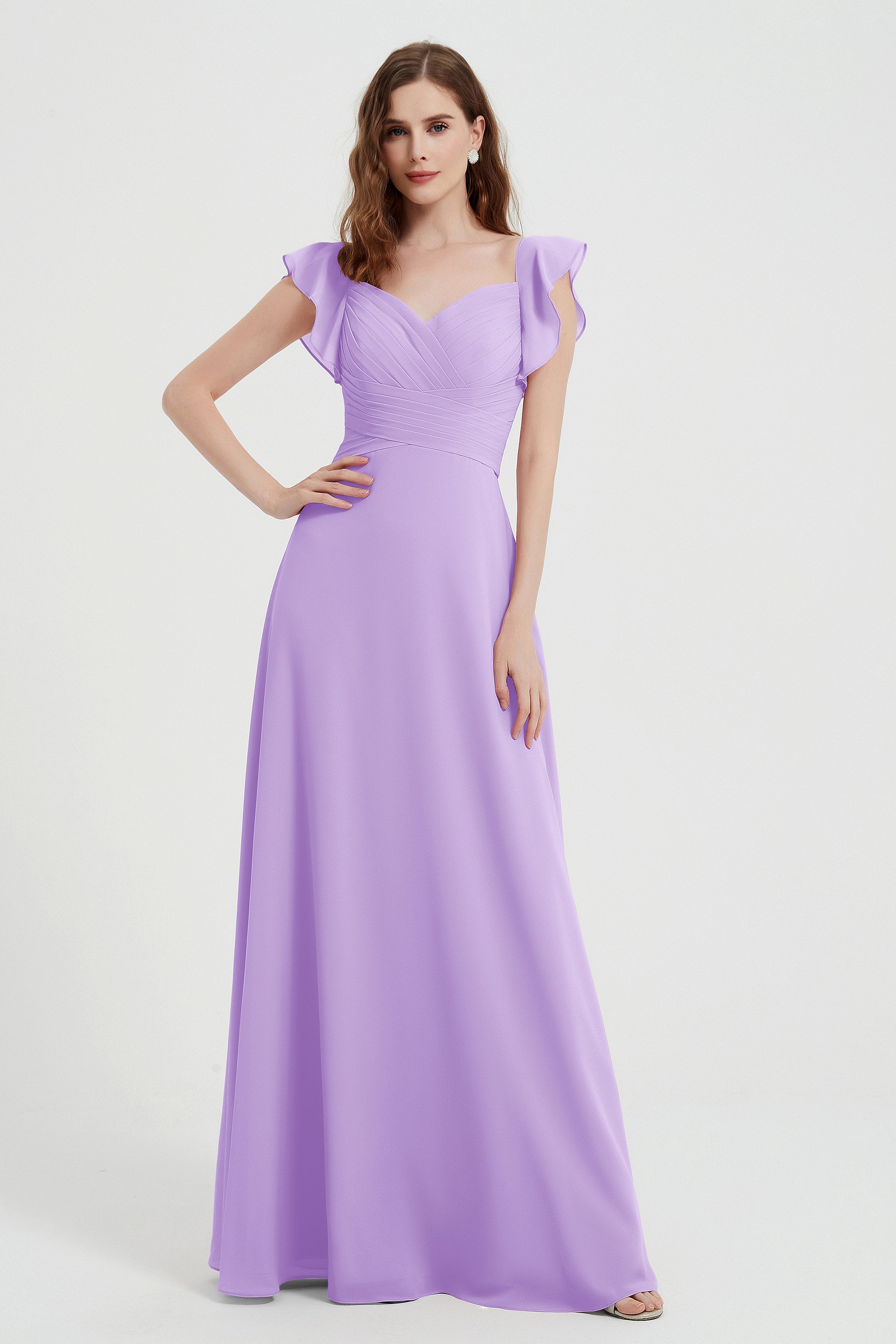flattering bridesmaid dress v neckline flutter sleeves formal evening party dresses gowns