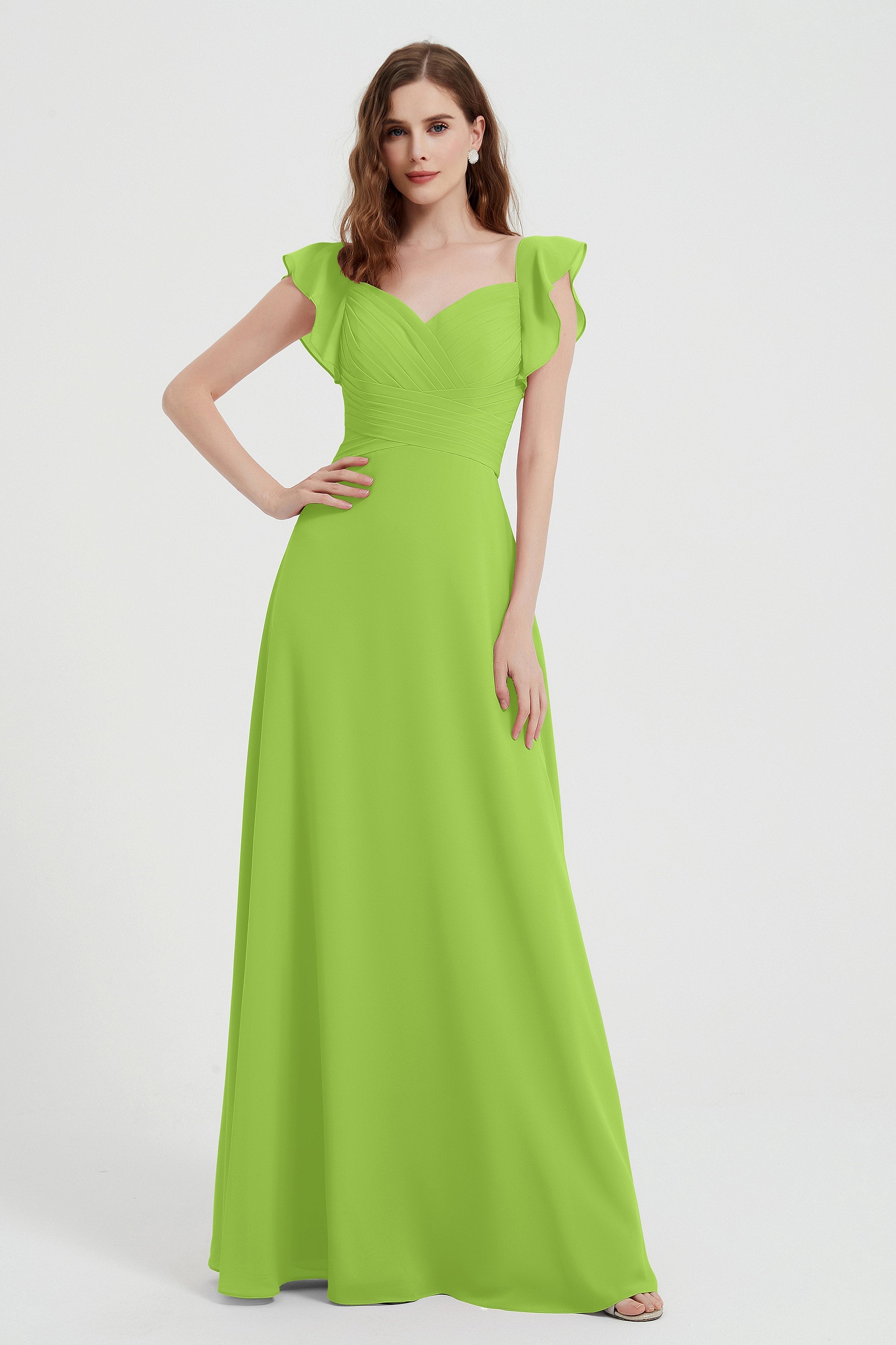 flattering bridesmaid dress v neckline flutter sleeves formal evening party dresses gowns