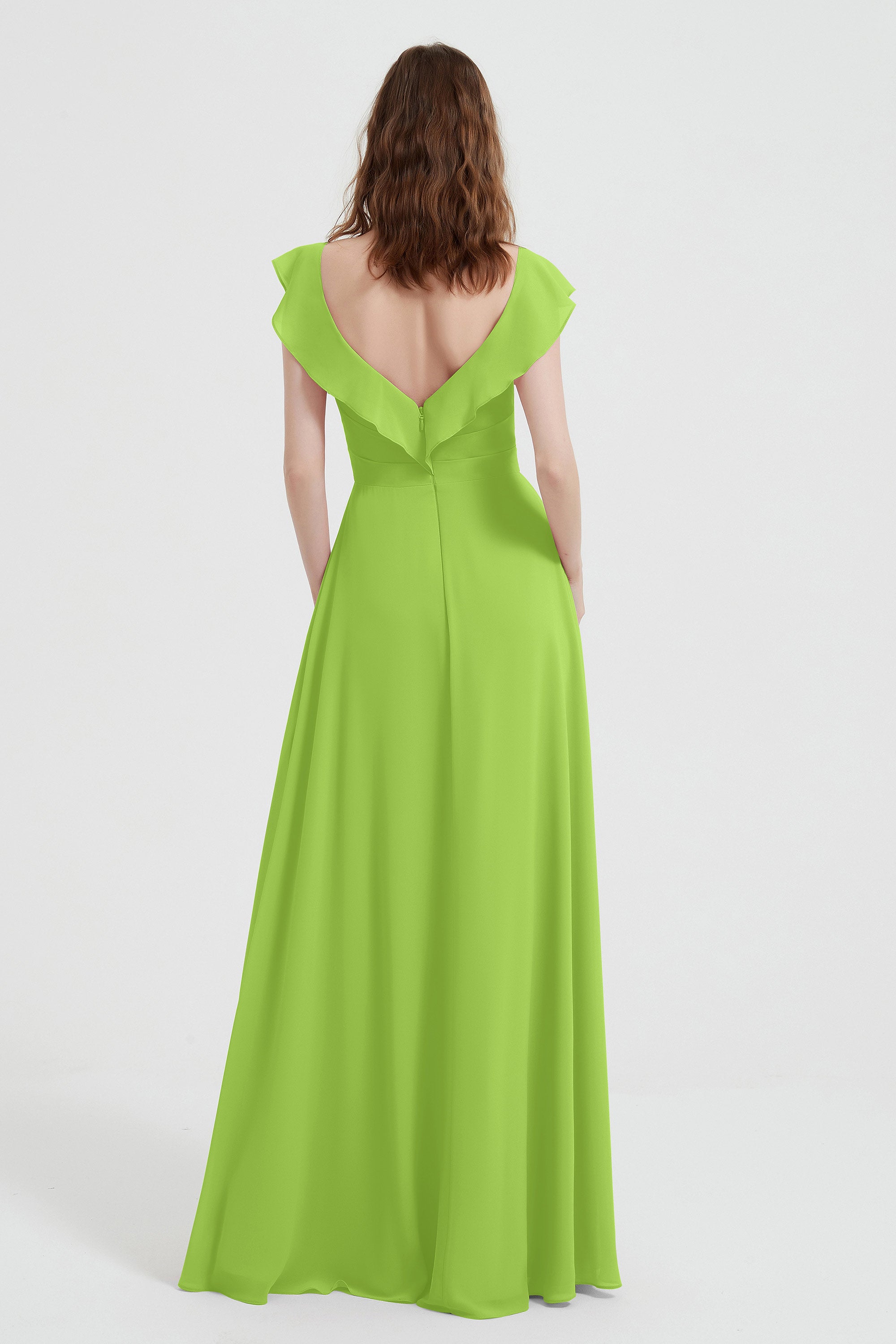 flattering bridesmaid dress v neckline flutter sleeves formal evening party dresses gowns