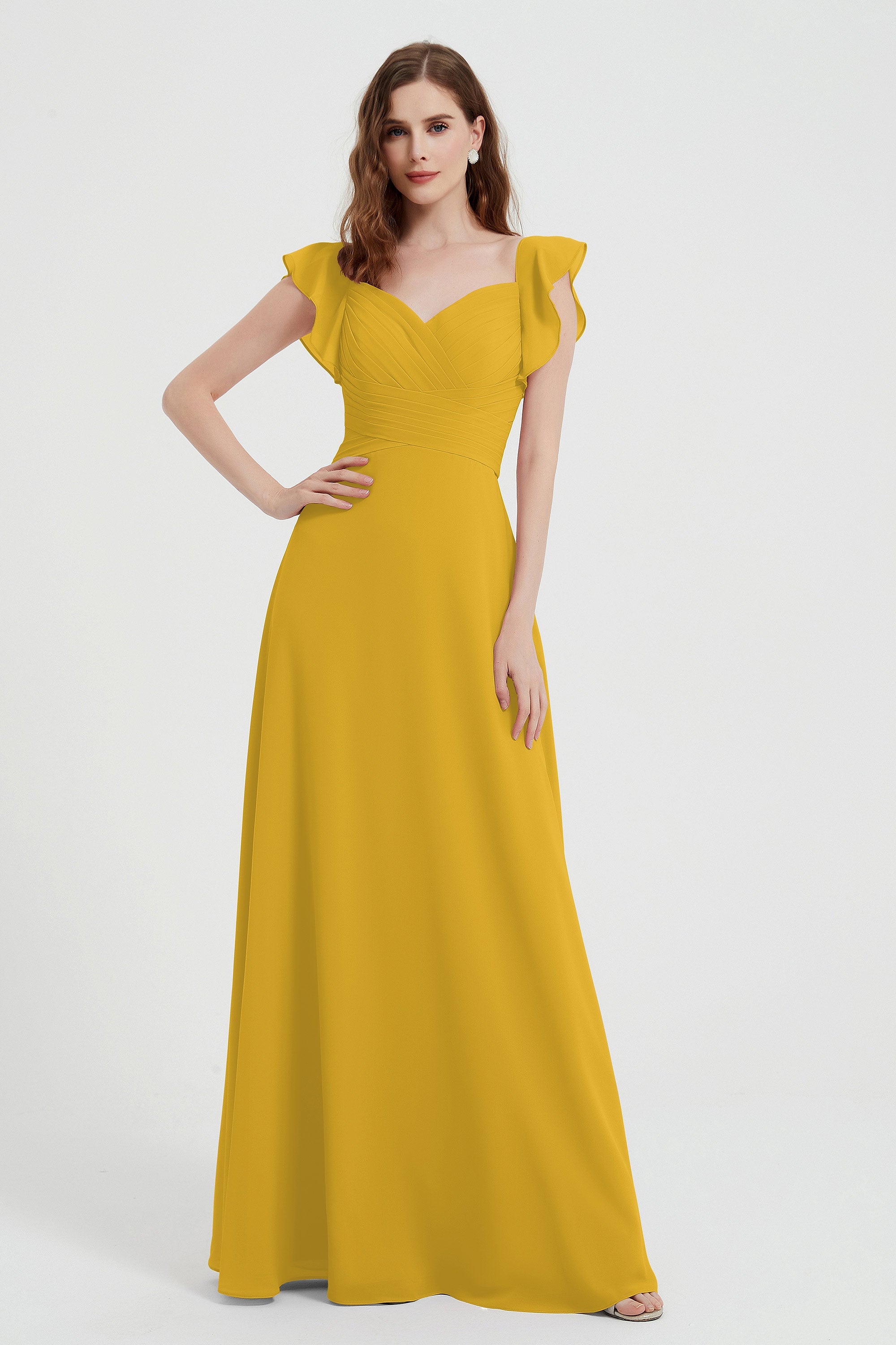 flattering bridesmaid dress v neckline flutter sleeves formal evening party dresses gowns