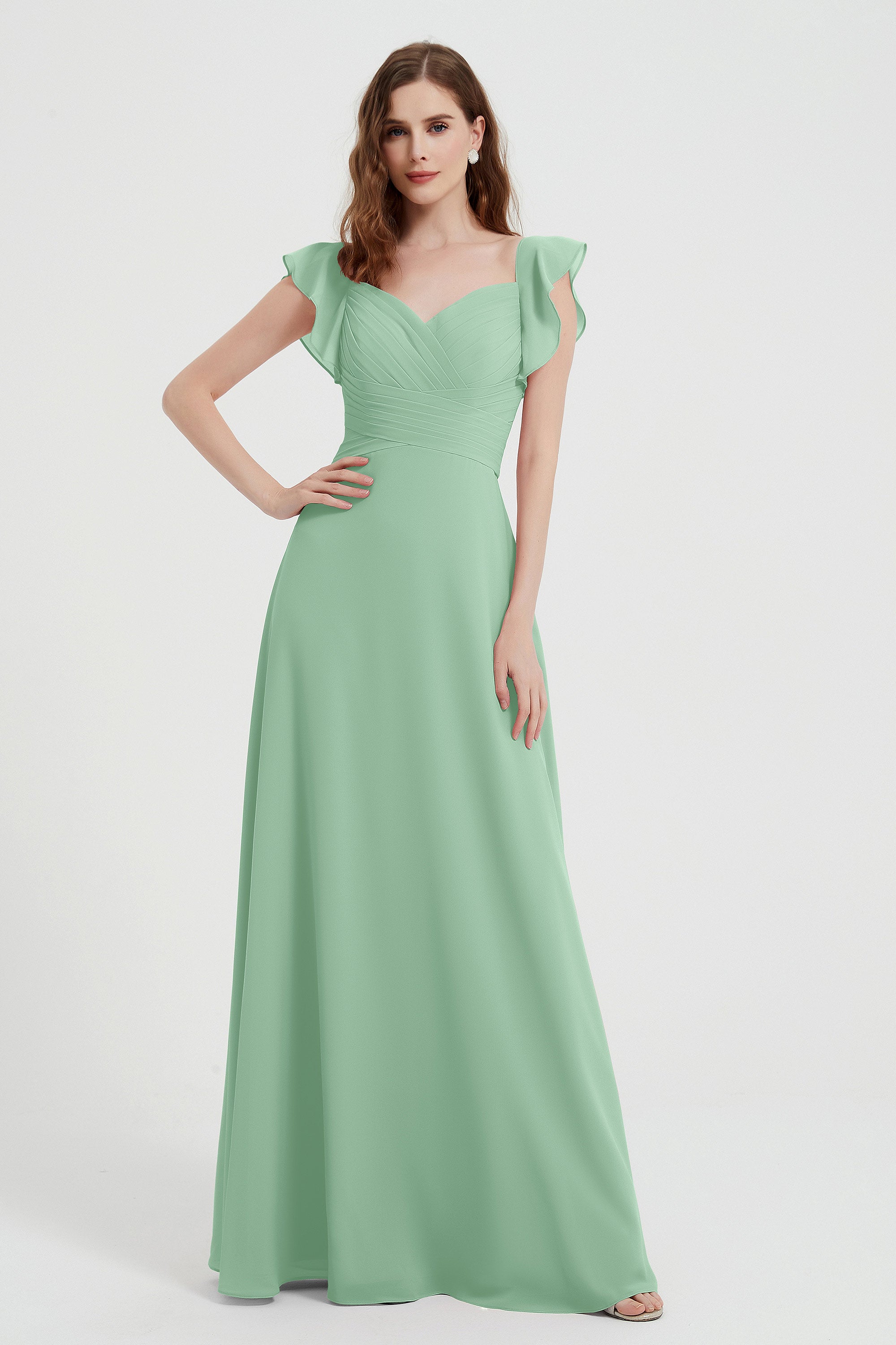 flattering bridesmaid dress v neckline flutter sleeves formal evening party dresses gowns