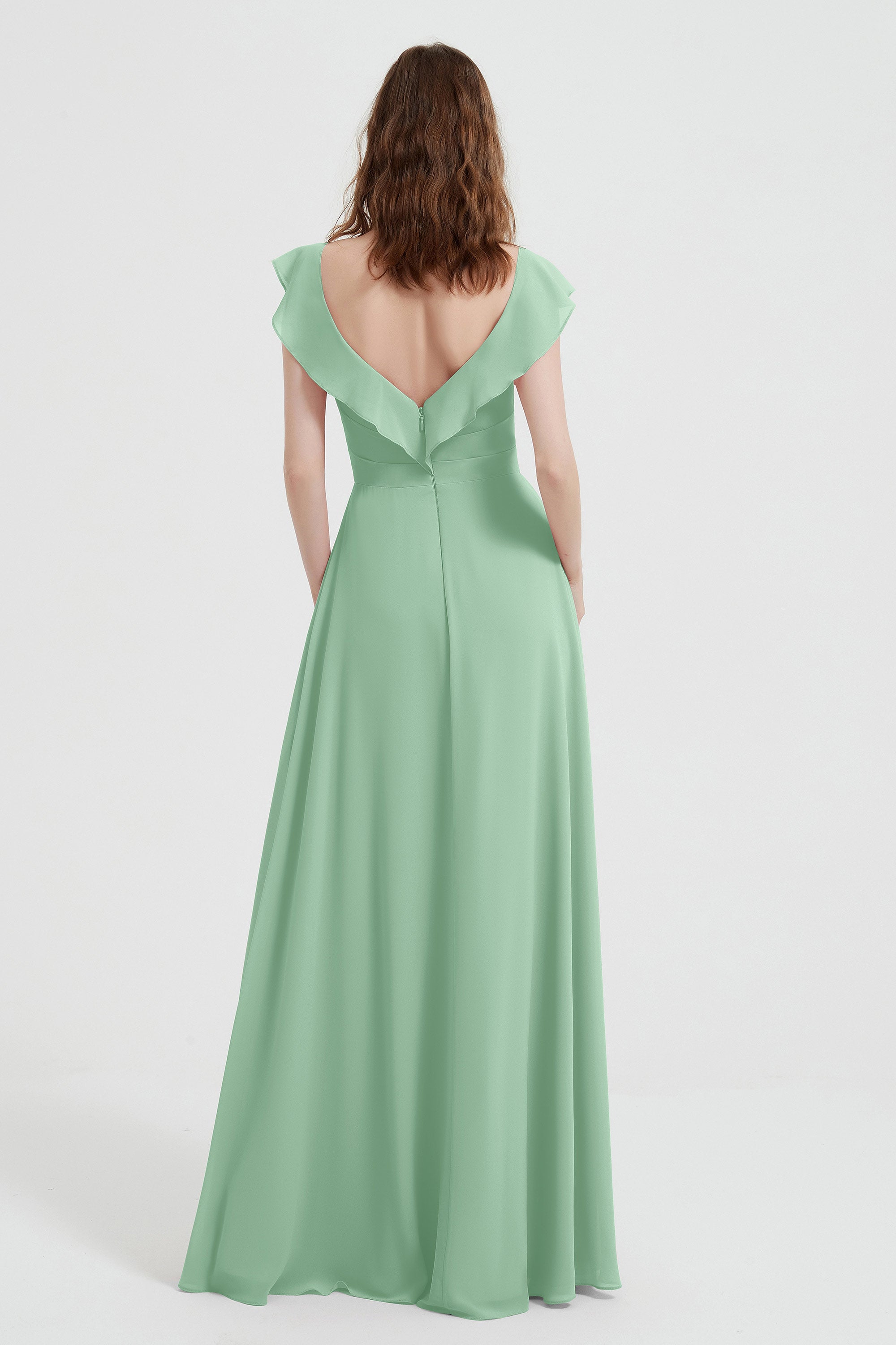 flattering bridesmaid dress v neckline flutter sleeves formal evening party dresses gowns