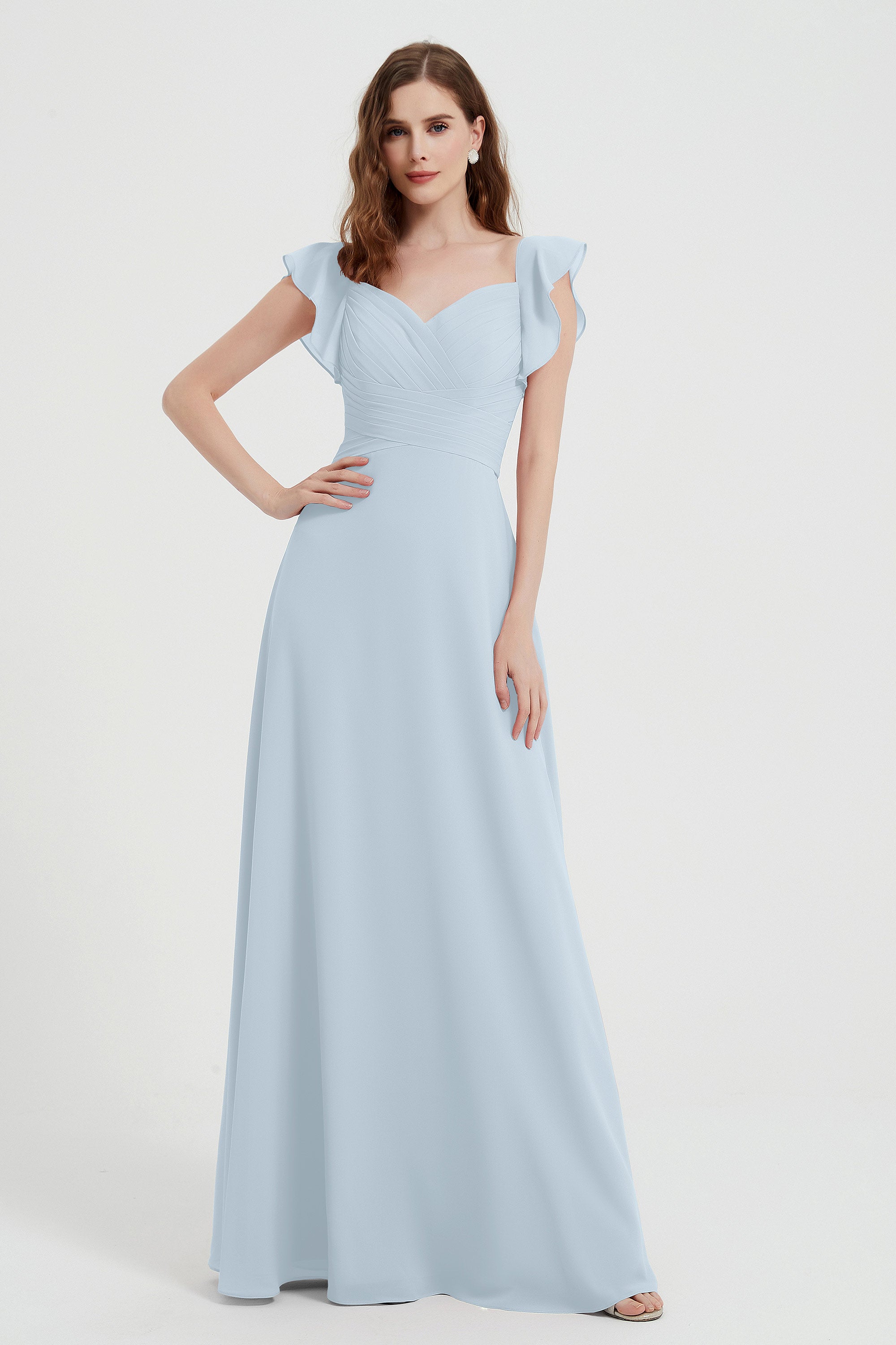flattering bridesmaid dress v neckline flutter sleeves formal evening party dresses gowns