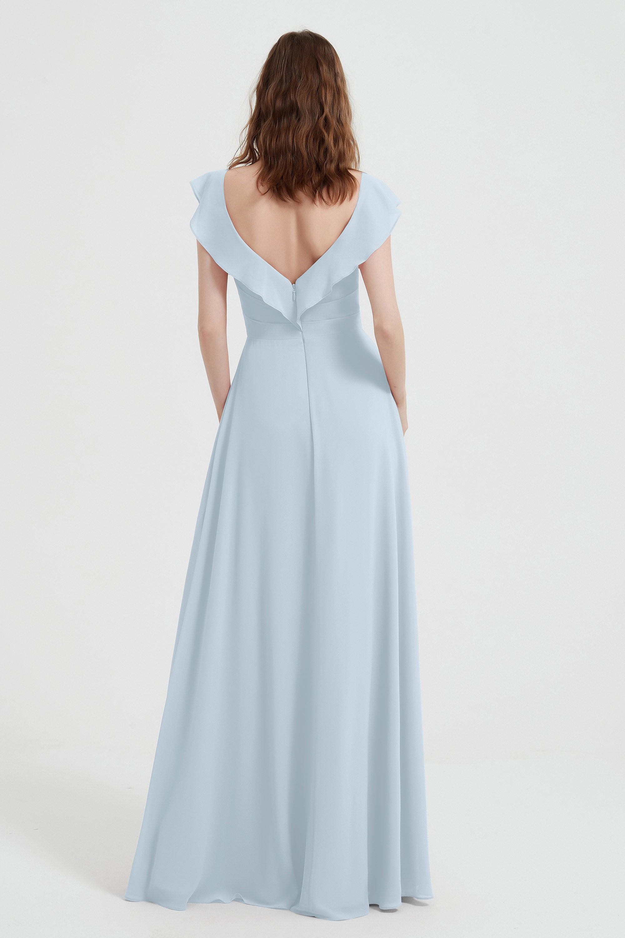 flattering bridesmaid dress v neckline flutter sleeves formal evening party dresses gowns