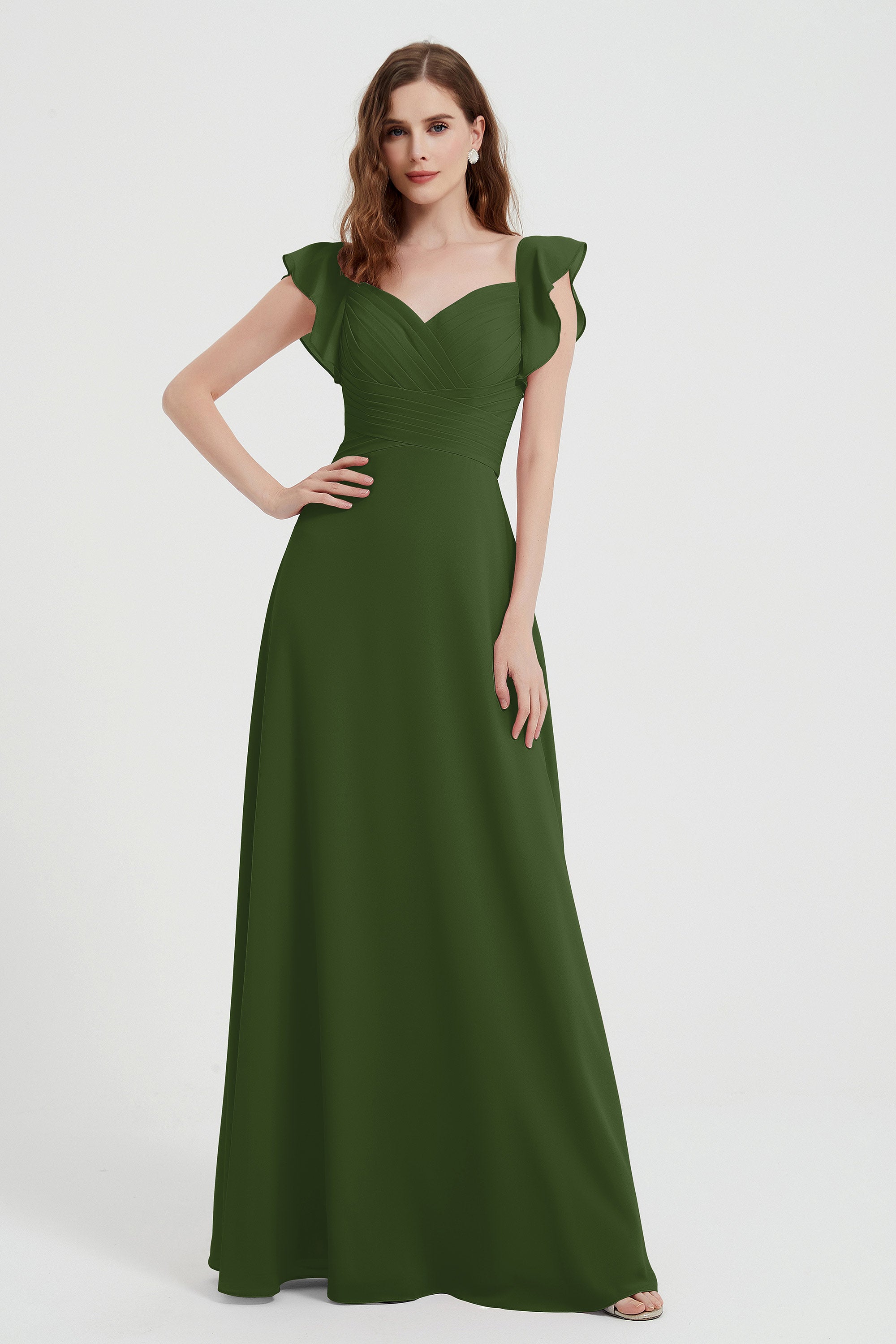 flattering bridesmaid dress v neckline flutter sleeves formal evening party dresses gowns