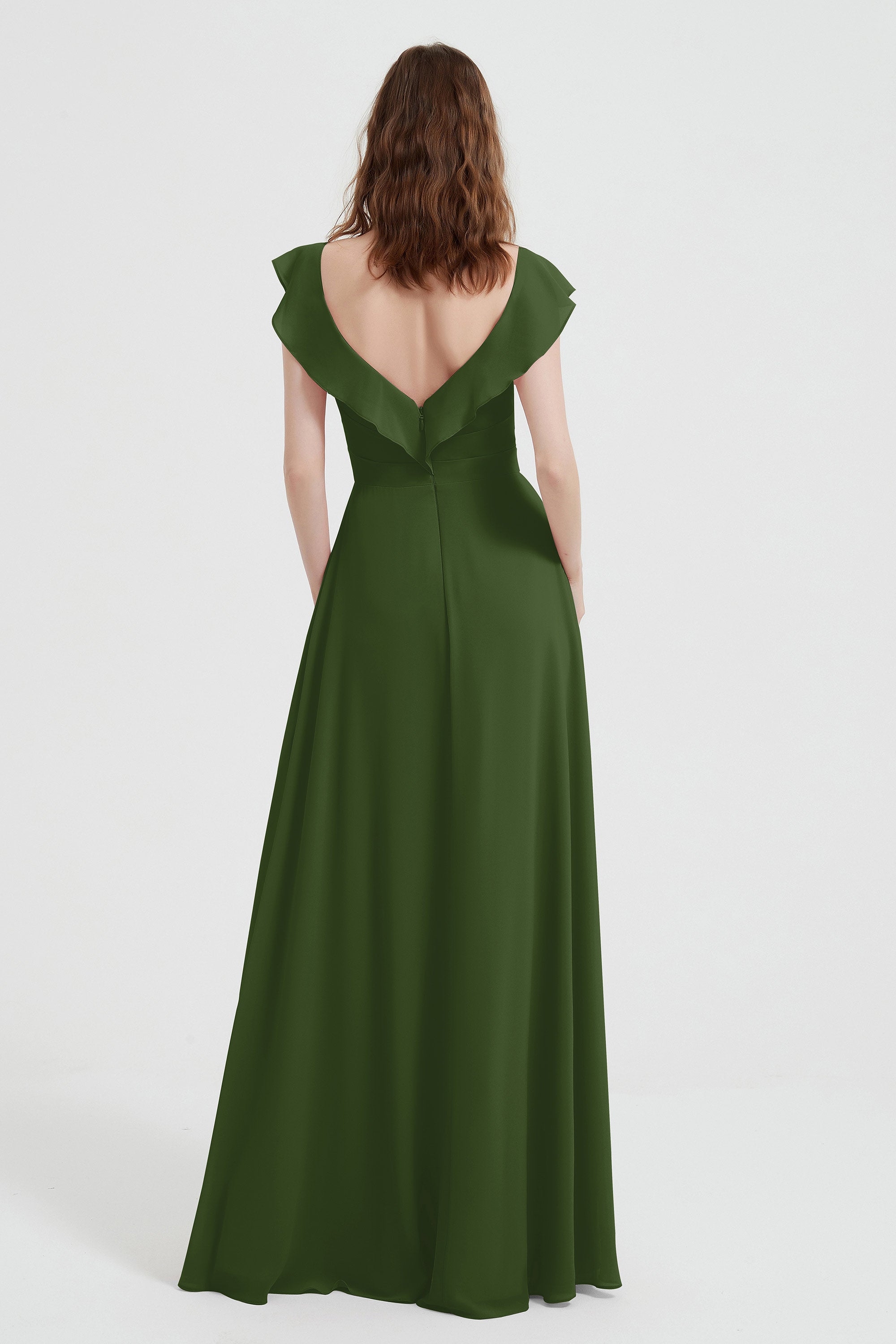 flattering bridesmaid dress v neckline flutter sleeves formal evening party dresses gowns
