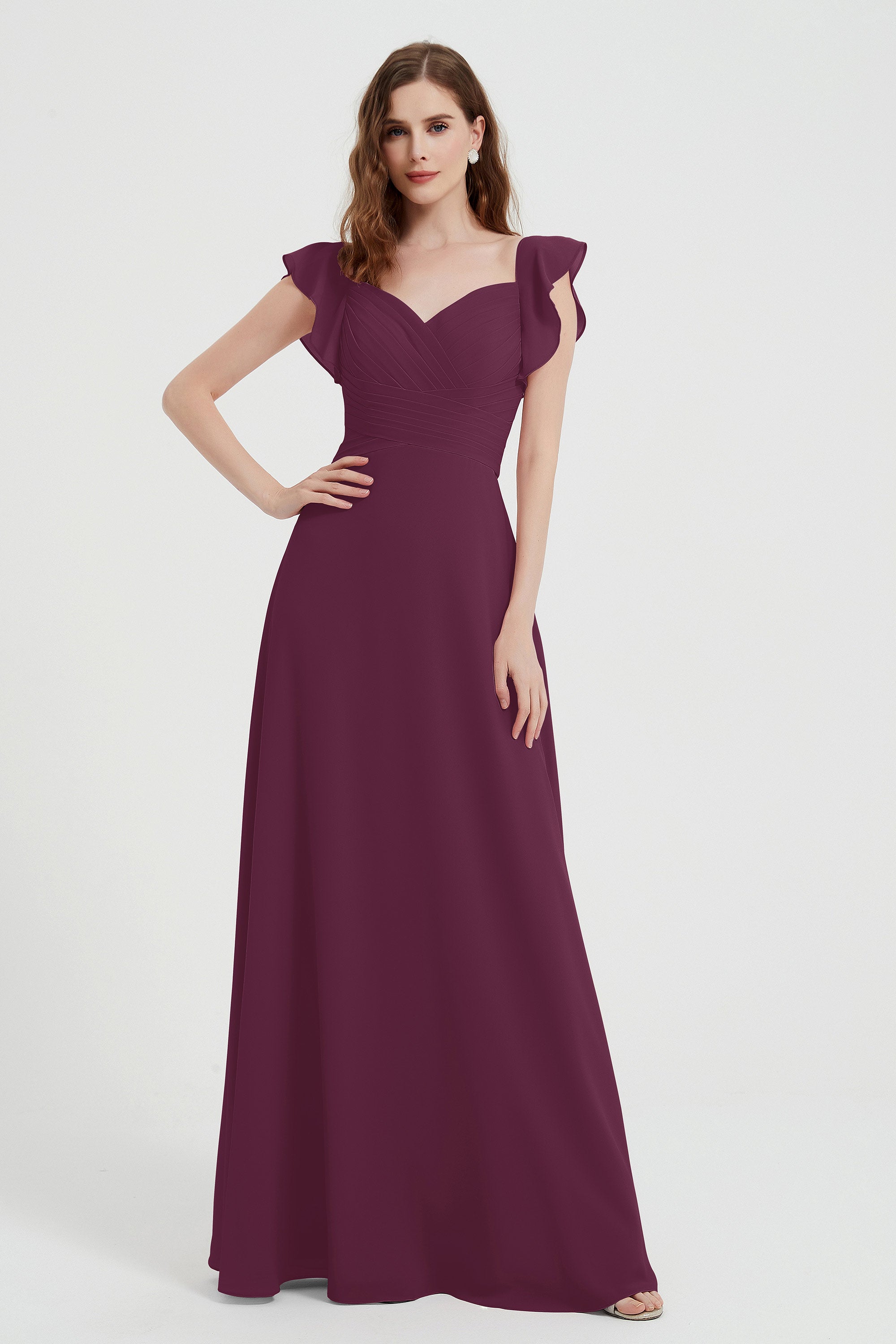 flattering bridesmaid dress v neckline flutter sleeves formal evening party dresses gowns