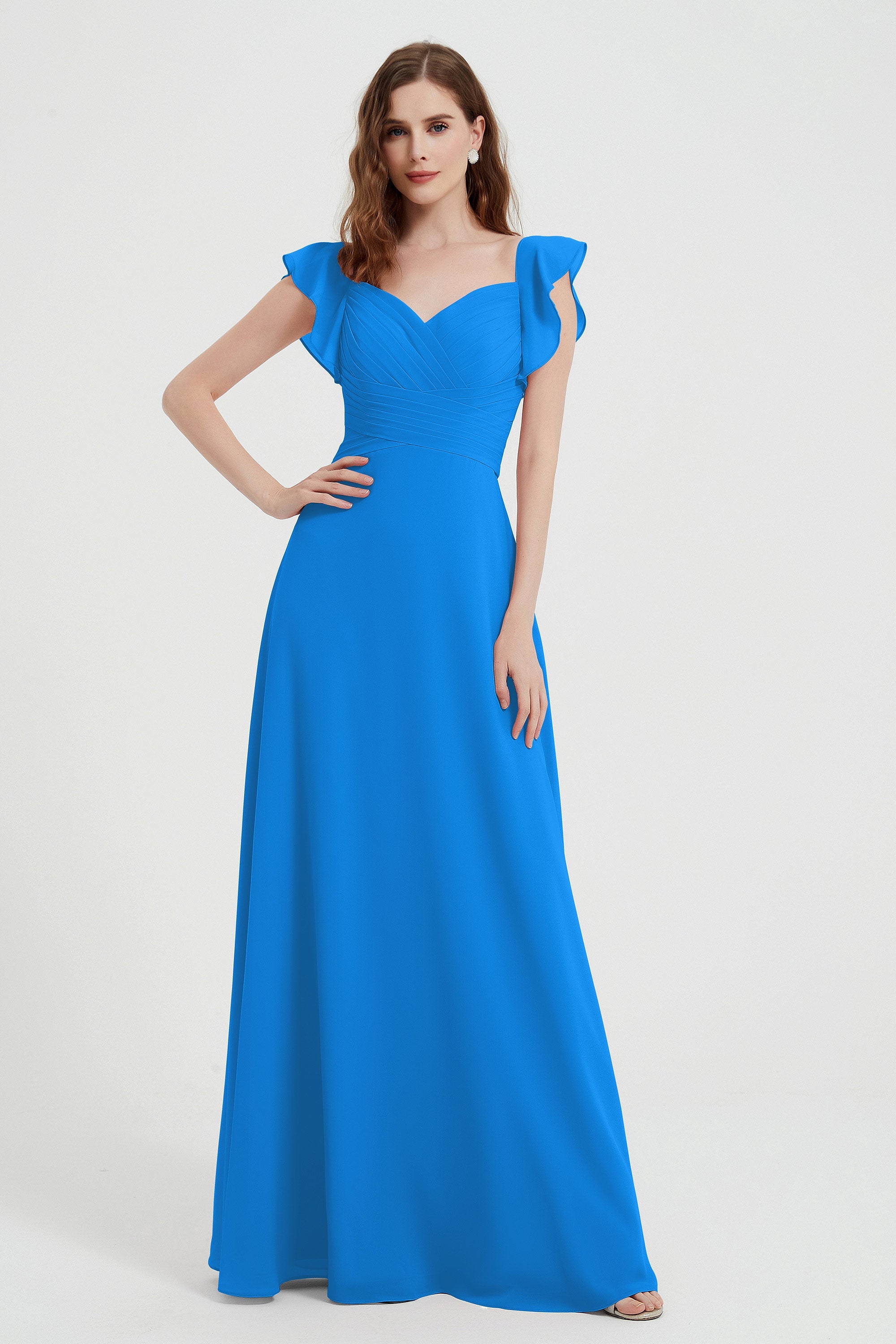 flattering bridesmaid dress v neckline flutter sleeves formal evening party dresses gowns