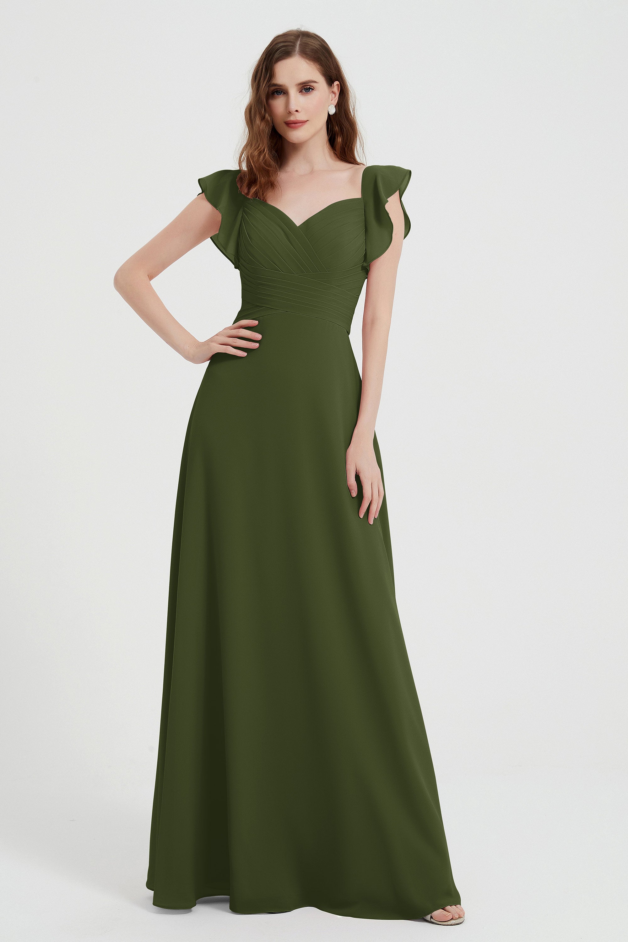 flattering bridesmaid dress v neckline flutter sleeves formal evening party dresses gowns