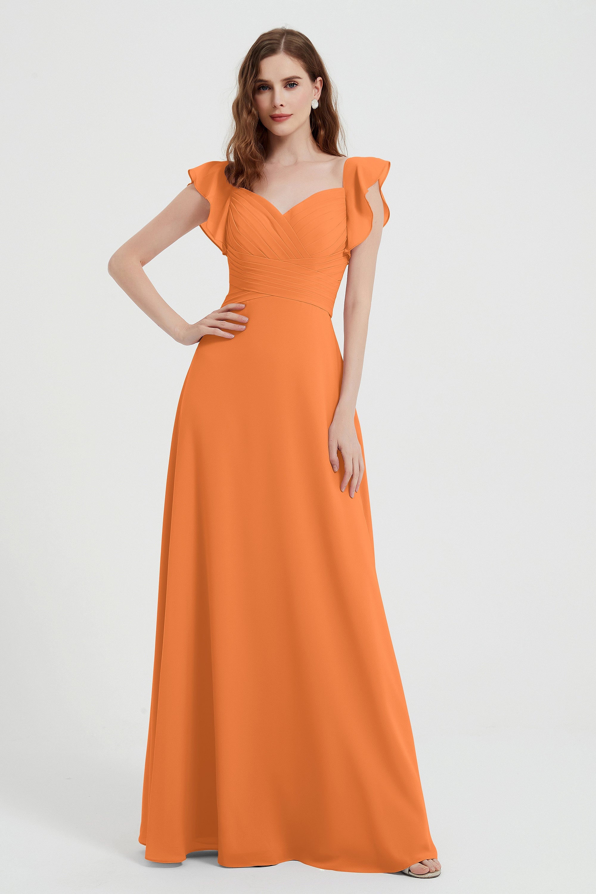 flattering bridesmaid dress v neckline flutter sleeves formal evening party dresses gowns