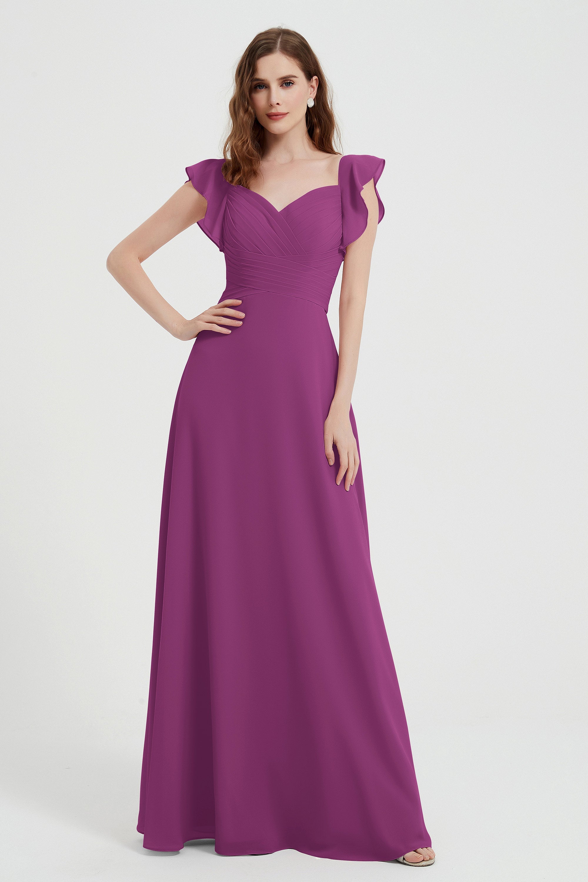 flattering bridesmaid dress v neckline flutter sleeves formal evening party dresses gowns