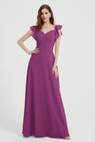 flattering bridesmaid dress v neckline flutter sleeves formal evening party dresses gowns