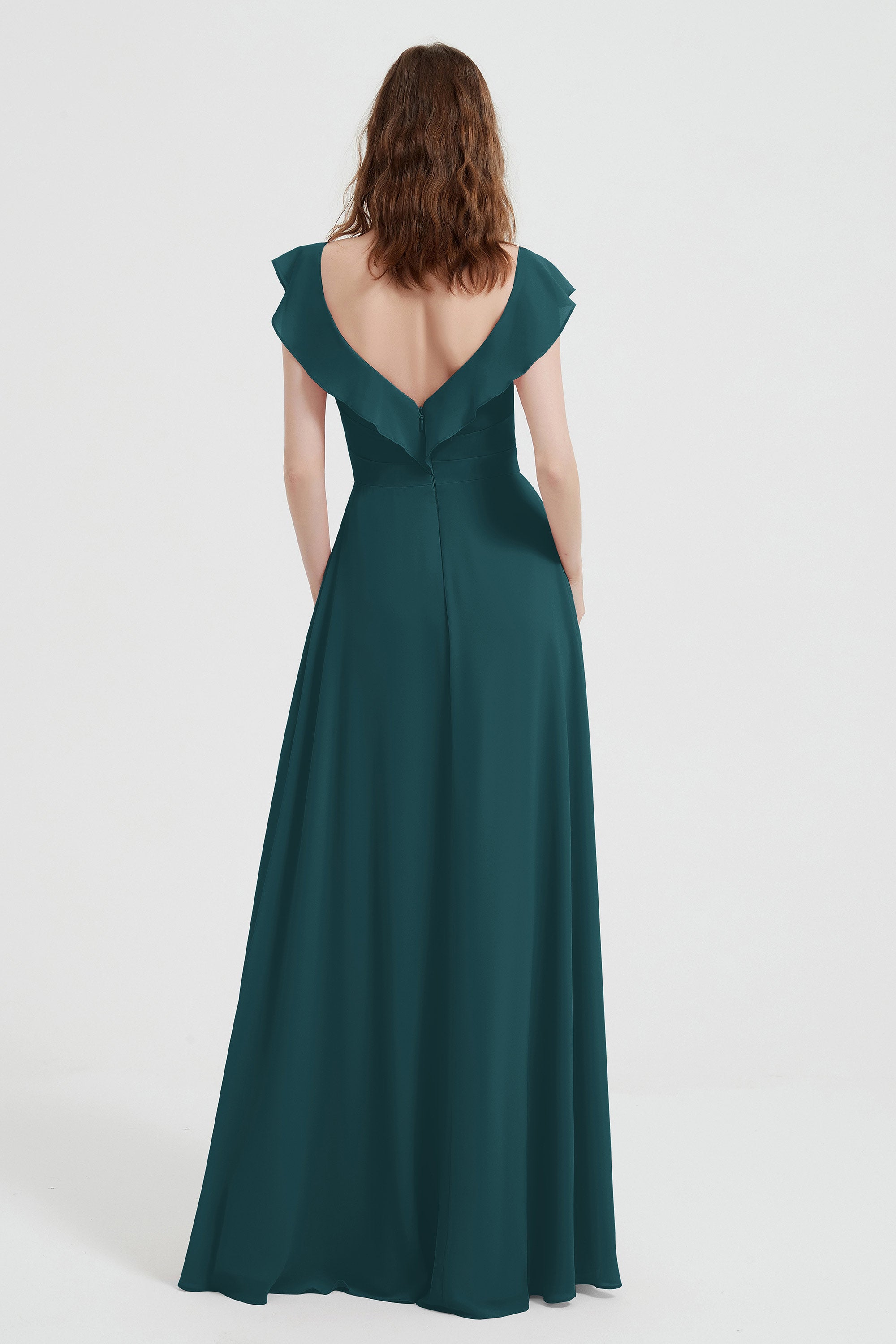 flattering bridesmaid dress v neckline flutter sleeves formal evening party dresses gowns