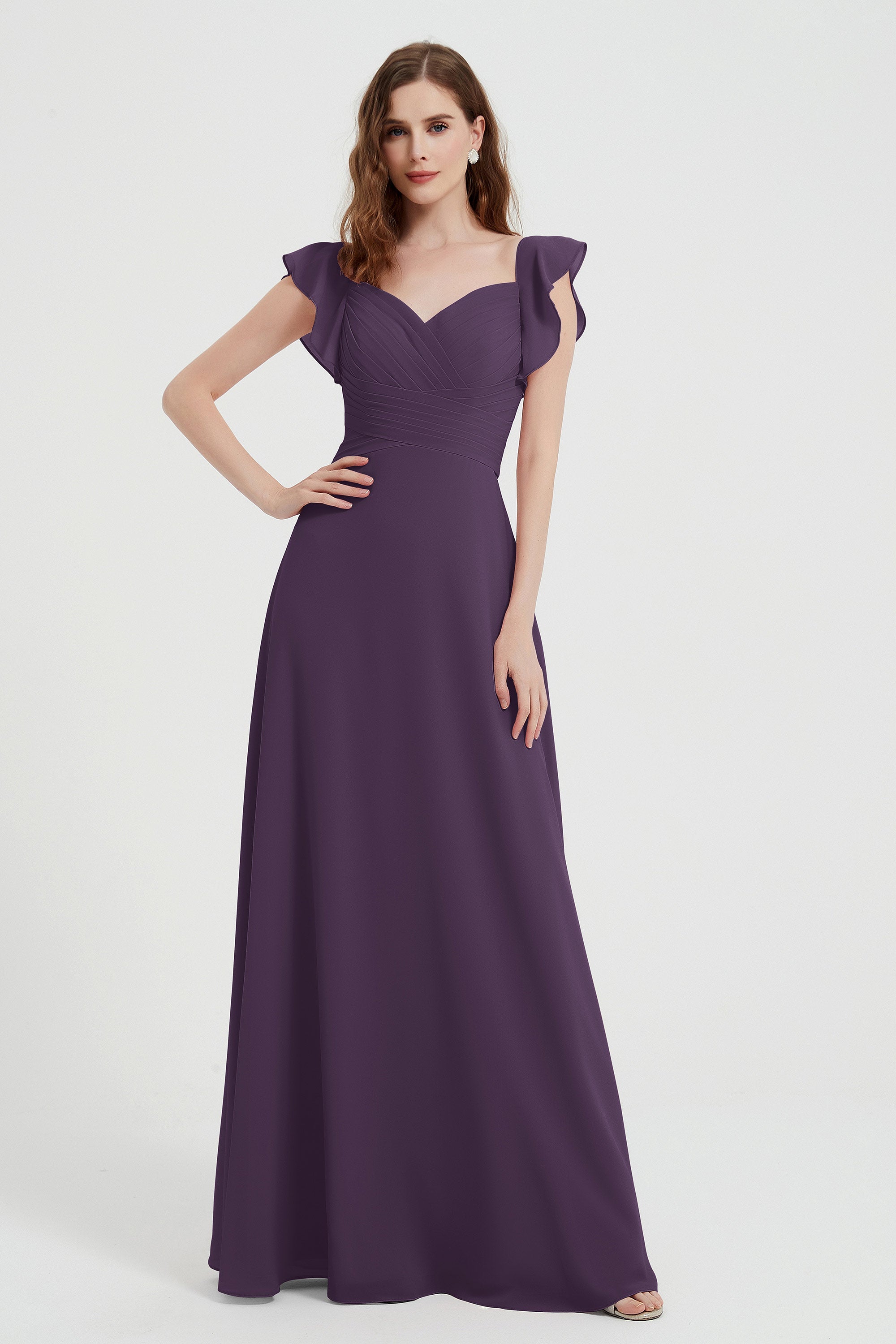 flattering bridesmaid dress v neckline flutter sleeves formal evening party dresses gowns
