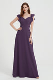 flattering bridesmaid dress v neckline flutter sleeves formal evening party dresses gowns