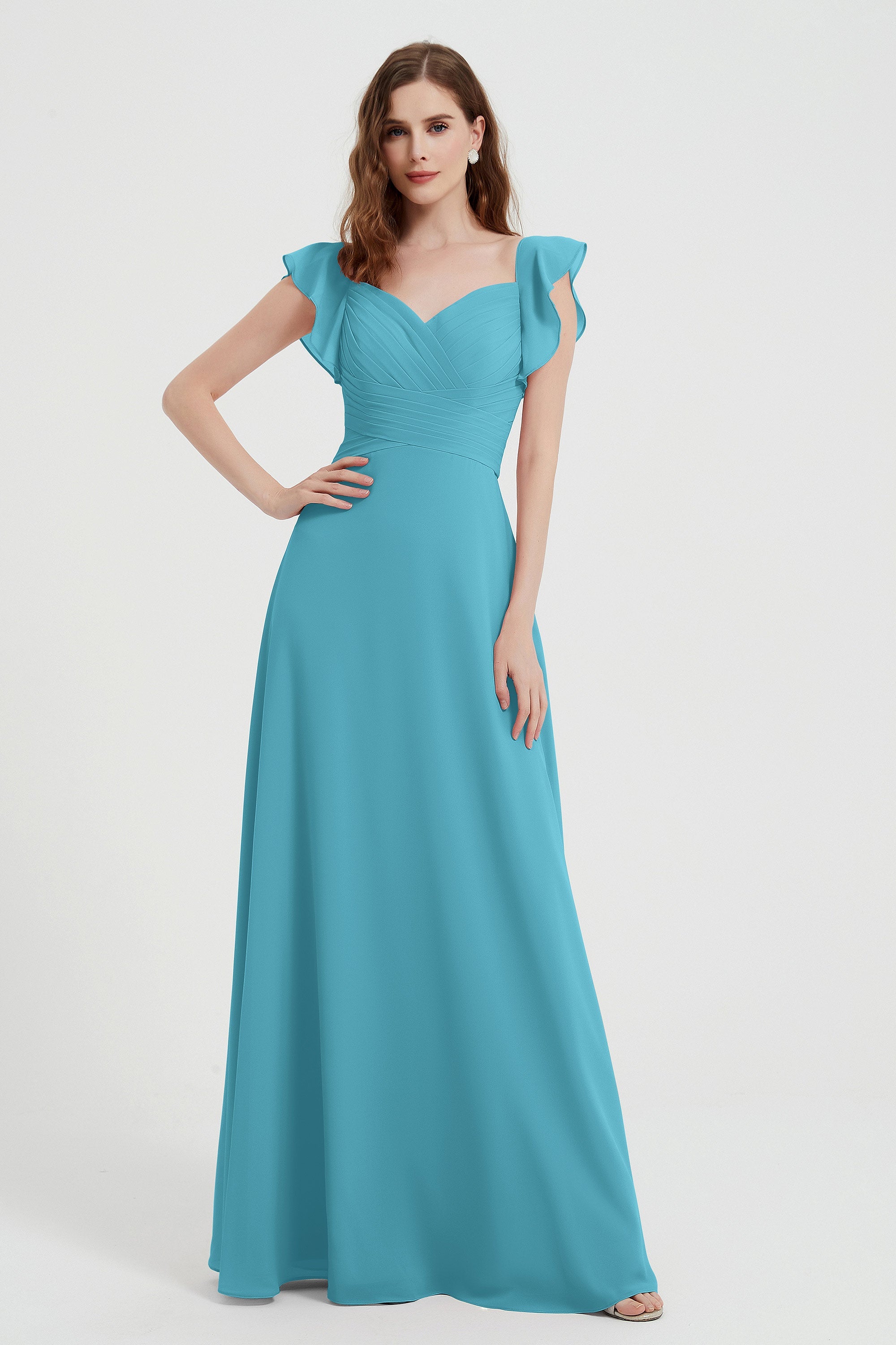 flattering bridesmaid dress v neckline flutter sleeves formal evening party dresses gowns
