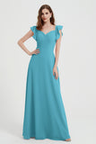 flattering bridesmaid dress v neckline flutter sleeves formal evening party dresses gowns