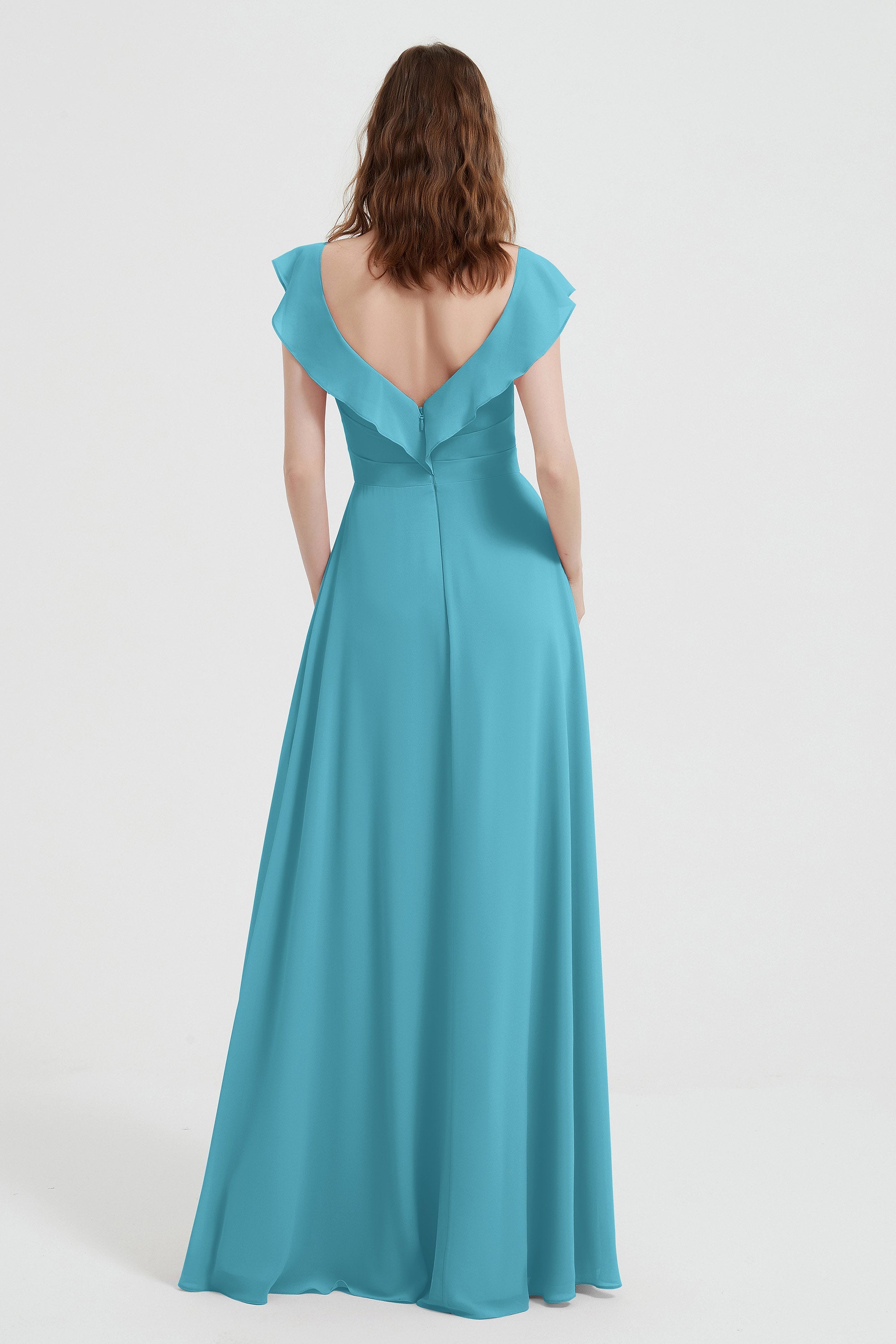 flattering bridesmaid dress v neckline flutter sleeves formal evening party dresses gowns