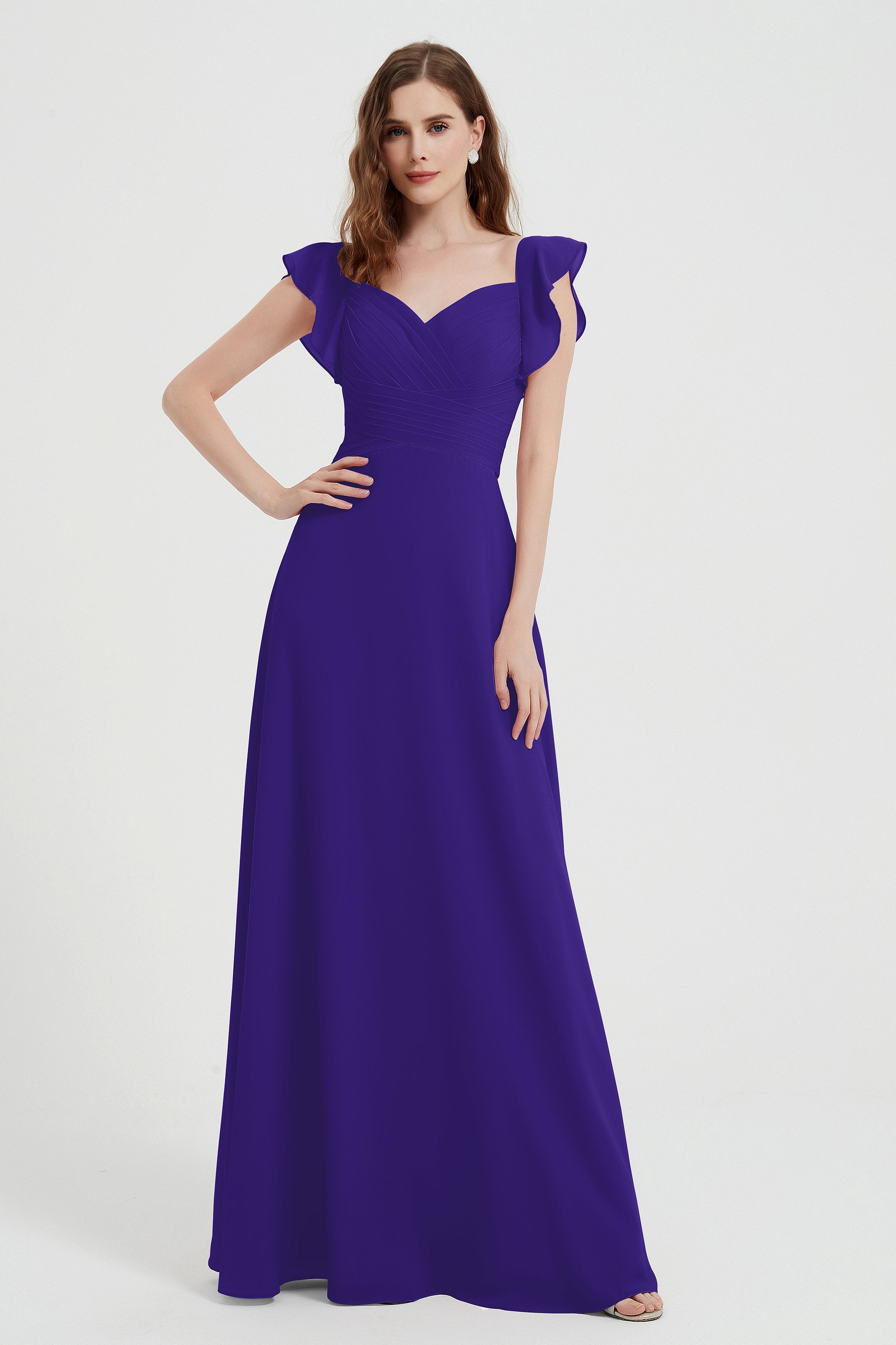 flattering bridesmaid dress v neckline flutter sleeves formal evening party dresses gowns