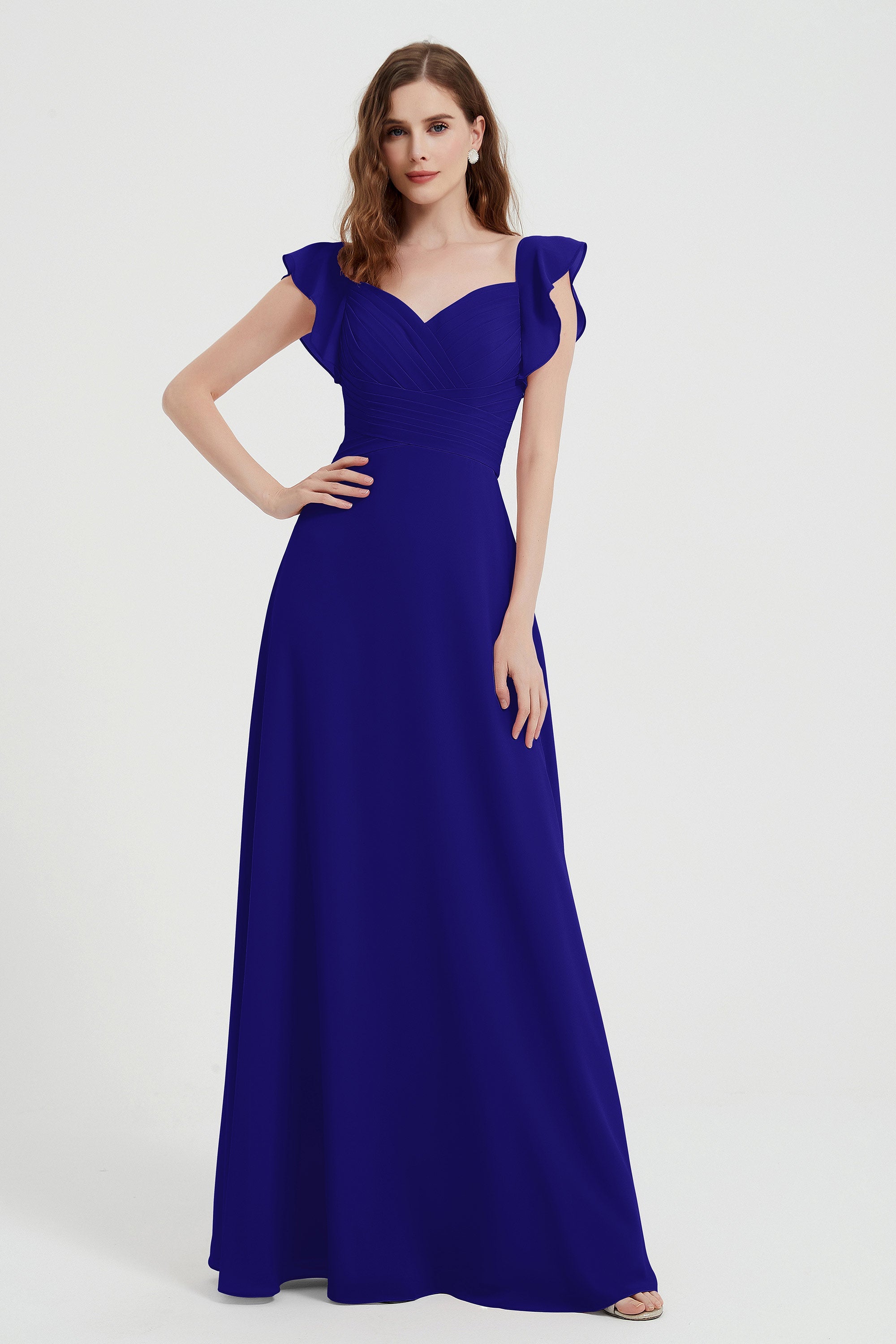 flattering bridesmaid dress v neckline flutter sleeves formal evening party dresses gowns