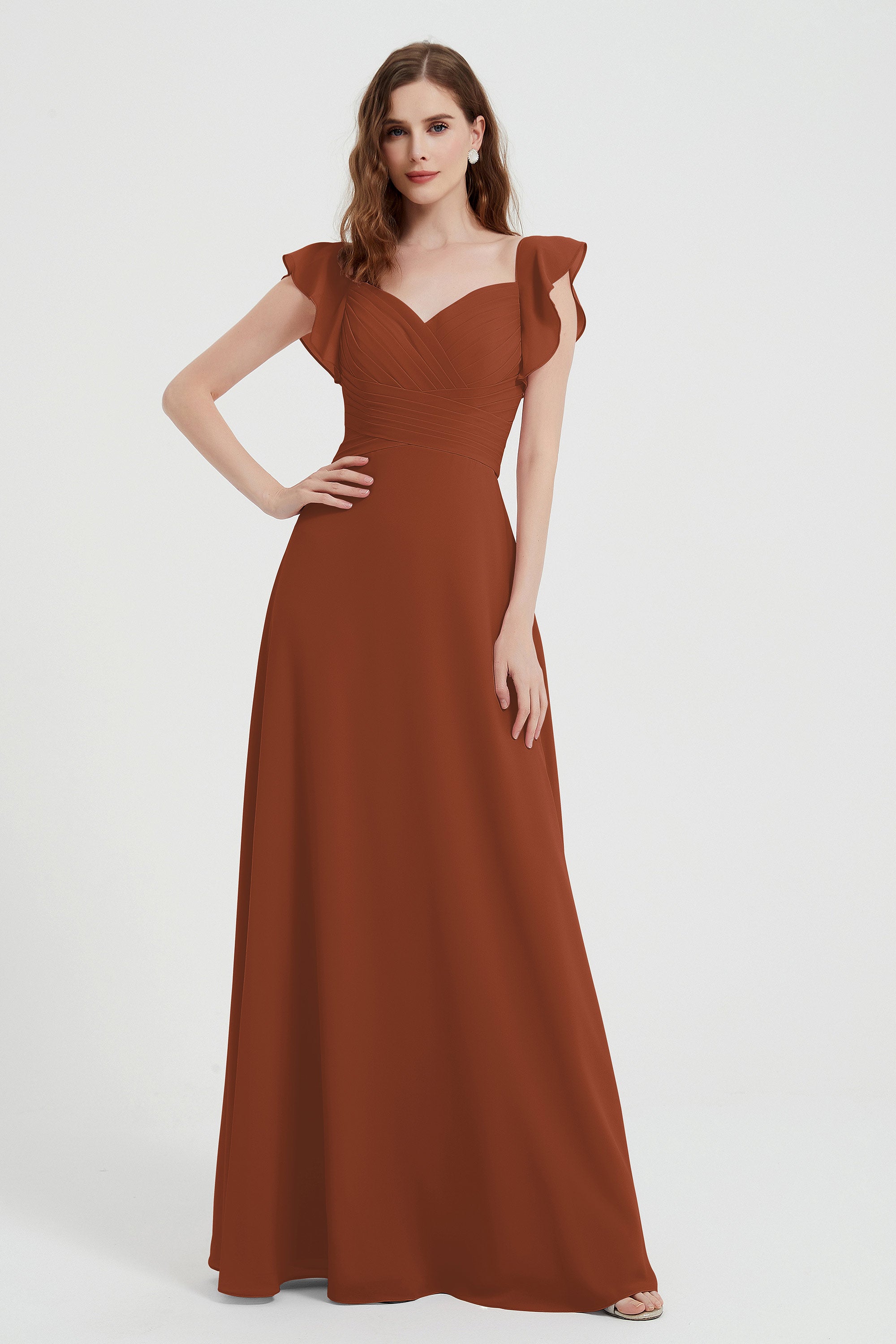 flattering bridesmaid dress v neckline flutter sleeves formal evening party dresses gowns