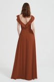 flattering bridesmaid dress v neckline flutter sleeves formal evening party dresses gowns