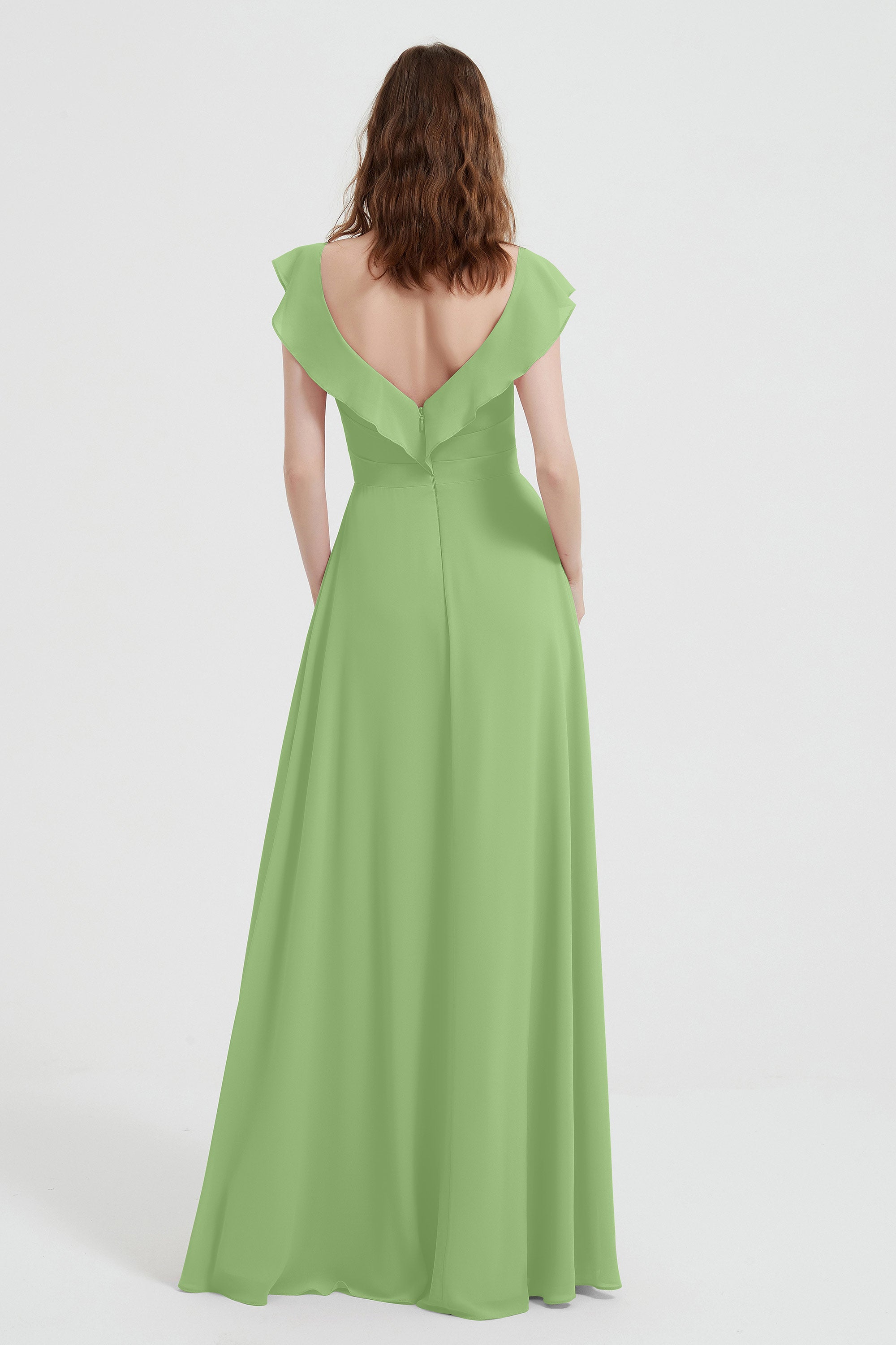 flattering bridesmaid dress v neckline flutter sleeves formal evening party dresses gowns