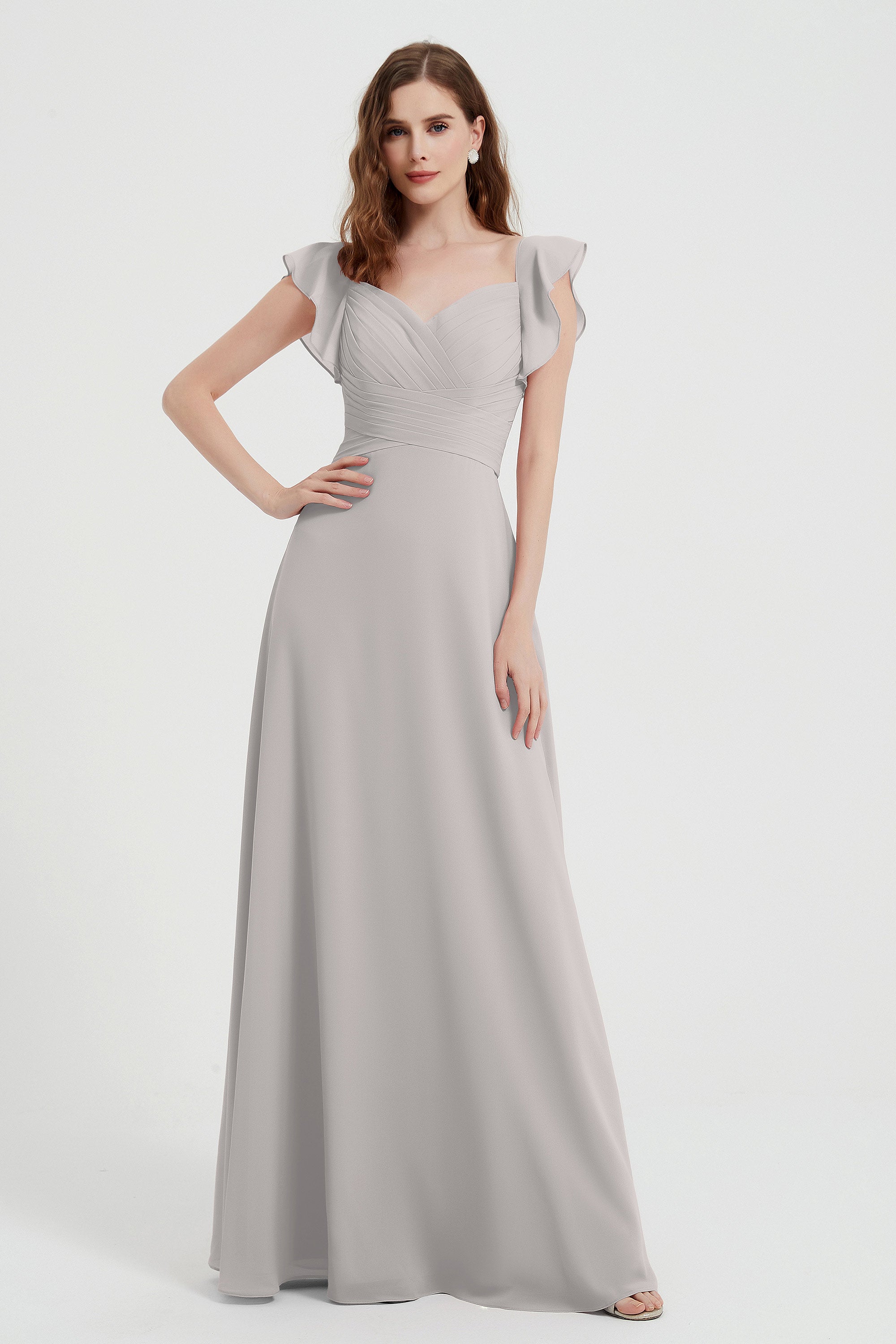 flattering bridesmaid dress v neckline flutter sleeves formal evening party dresses gowns